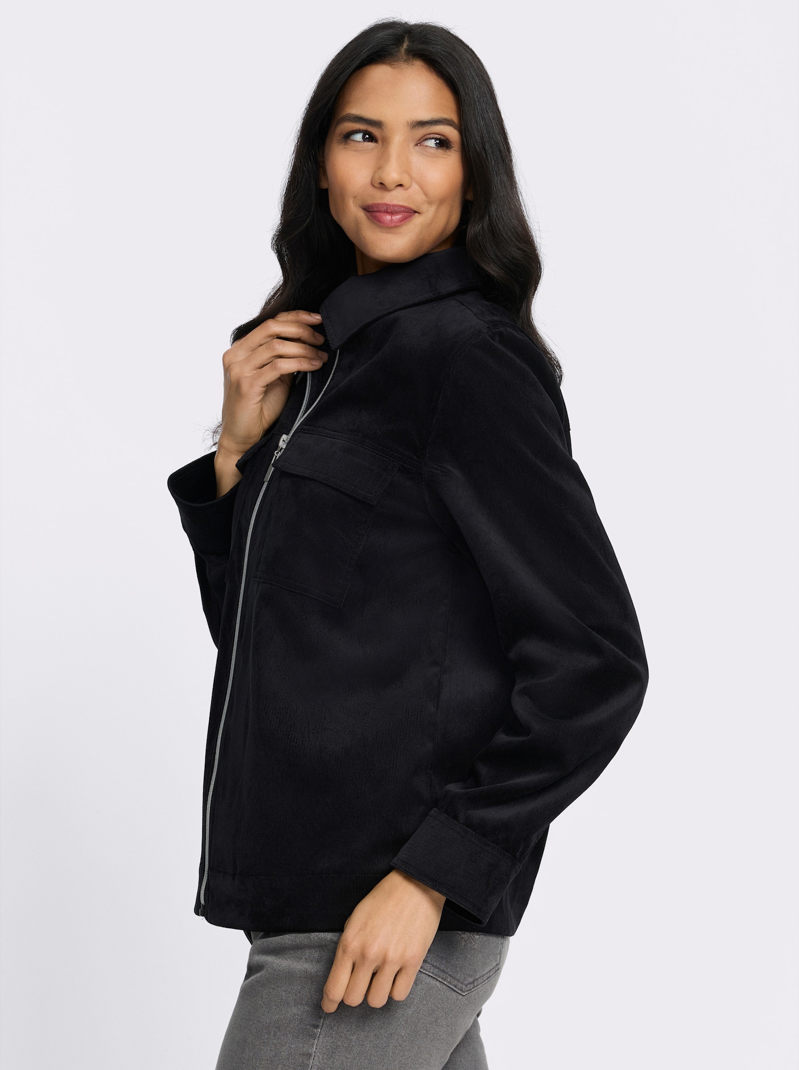 Cordjacke mit Pattentaschen - schwarz