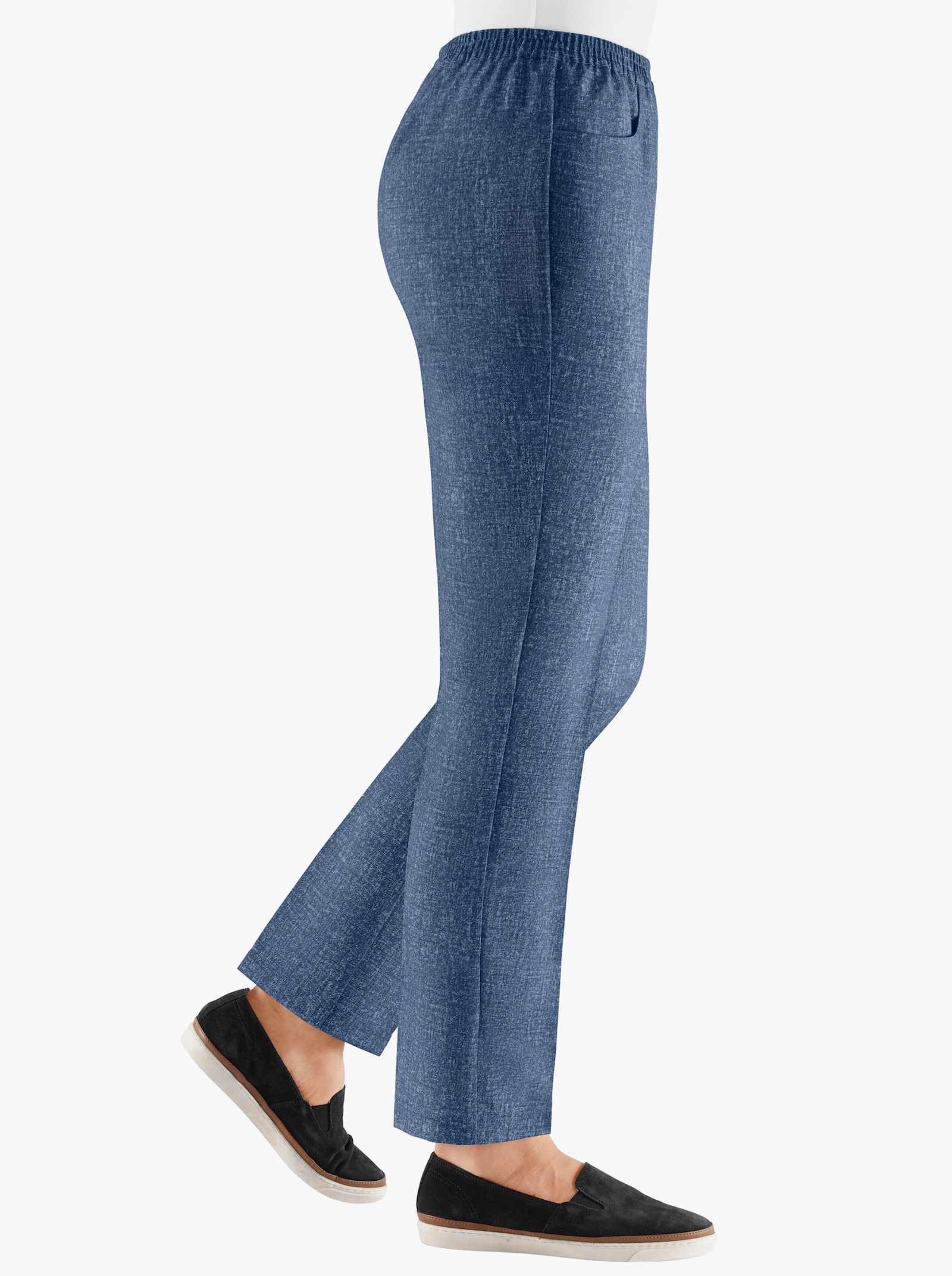 Comfortbroek in jeanslook - blauw gemêleerd + marine gemêleerd