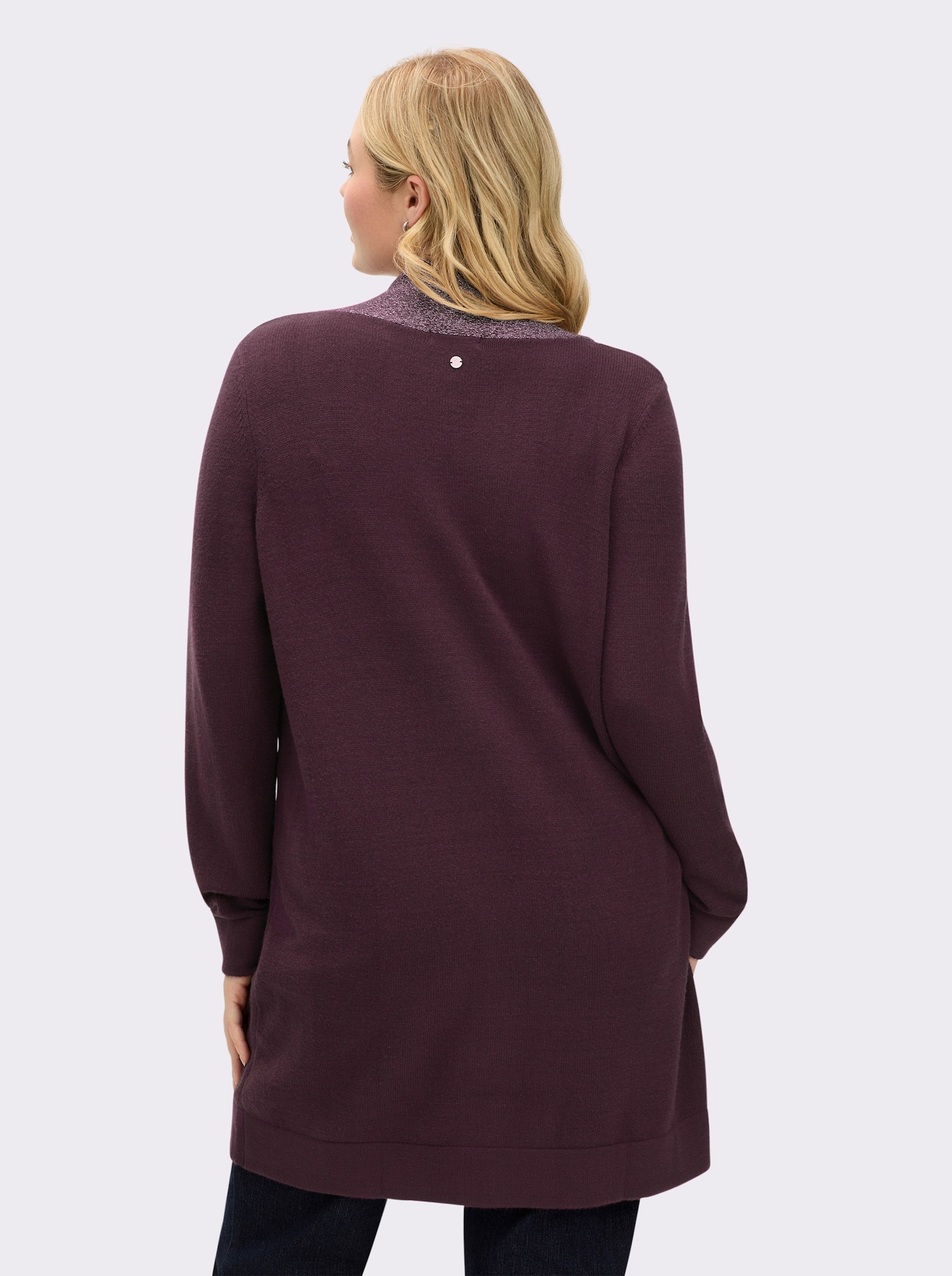 sheego Longpullover mit hohem Schlitz und Glitzerblende - burgund-flieder-meliert
