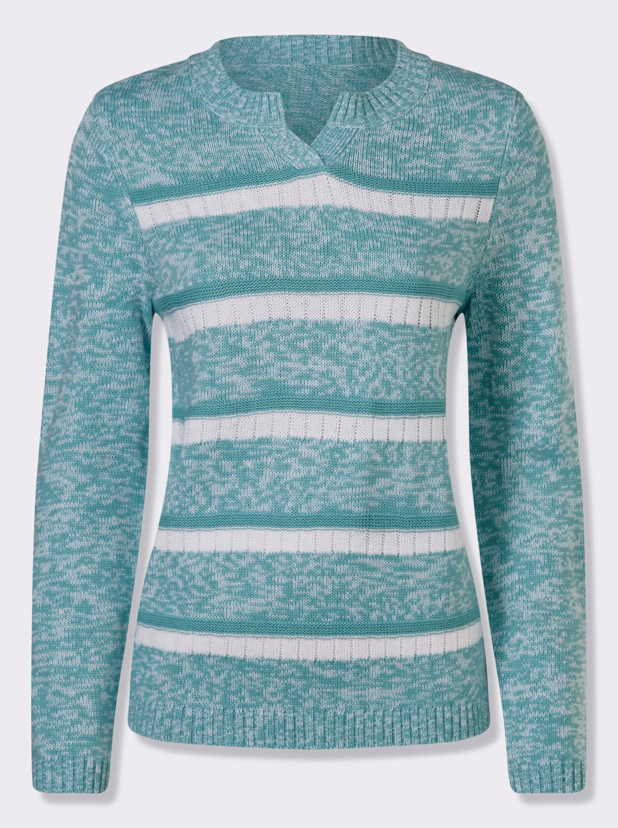 Langarm-Pullover - ozean-weiß-gemustert