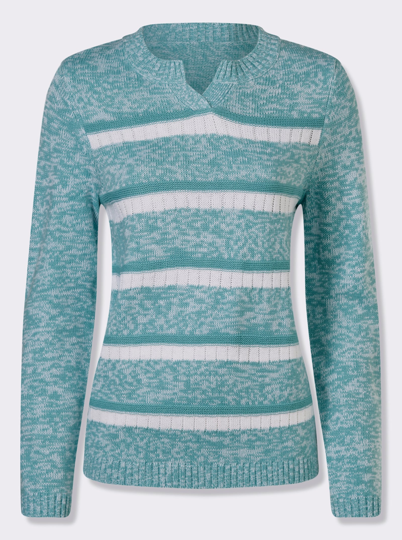 Svetr s dlouhým rukávem a proužkovaným vzorem - mořská-bílá-vzor