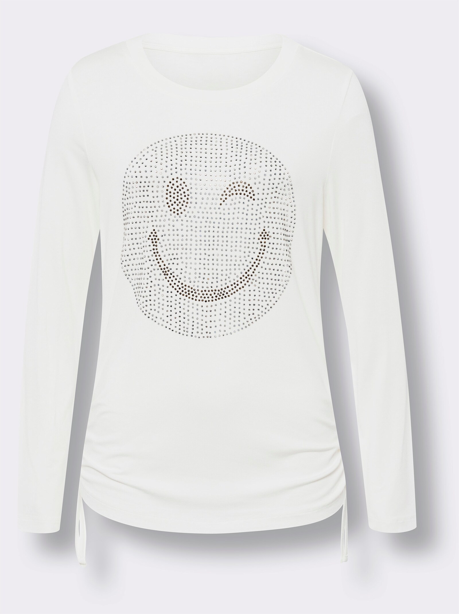 heine T-shirt à manches longues avec smiley en petites pierres brillantes - écru