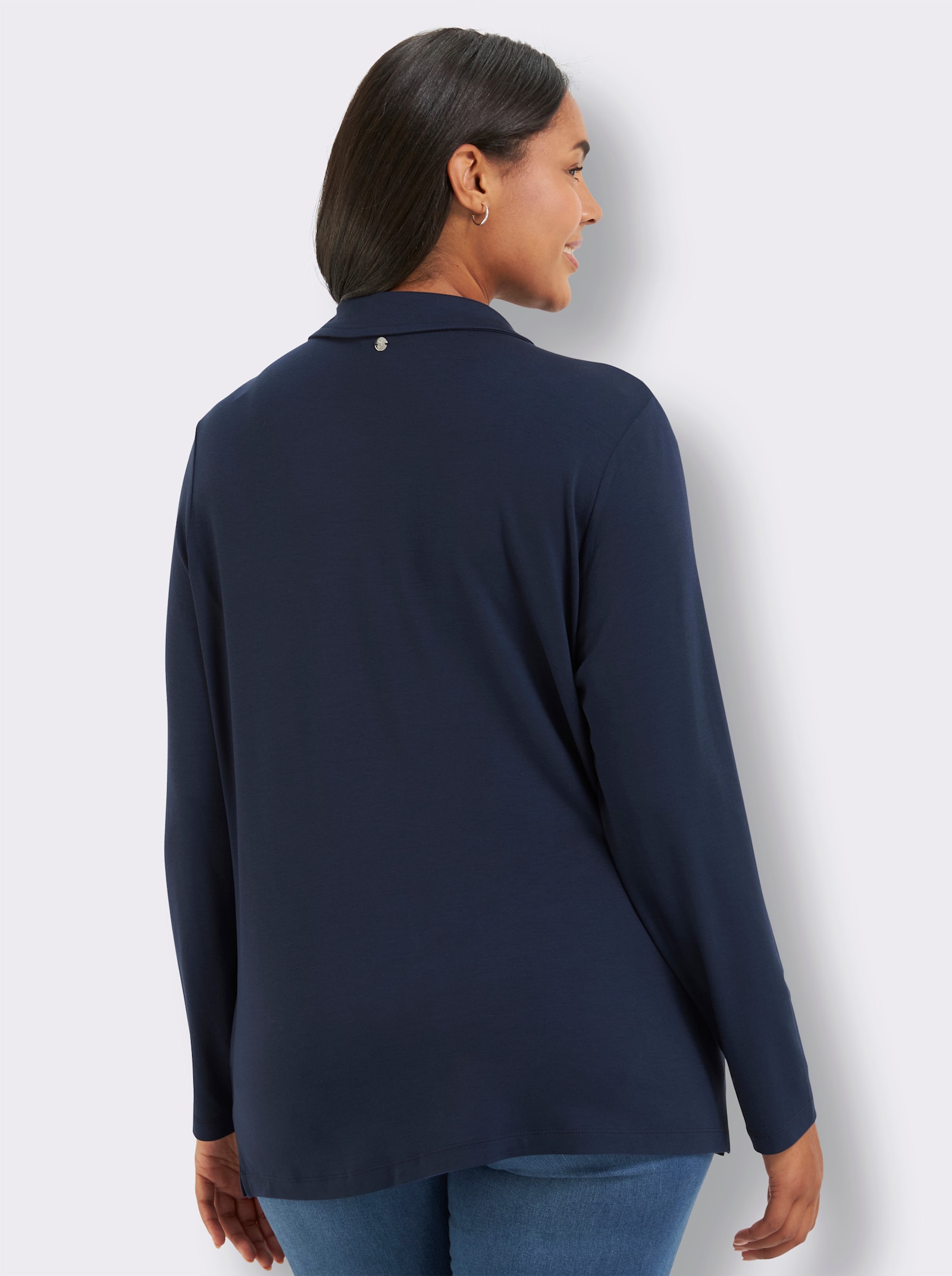 sheego Jersey-Bluse mit durchgehender Knopfleiste - tiefblau