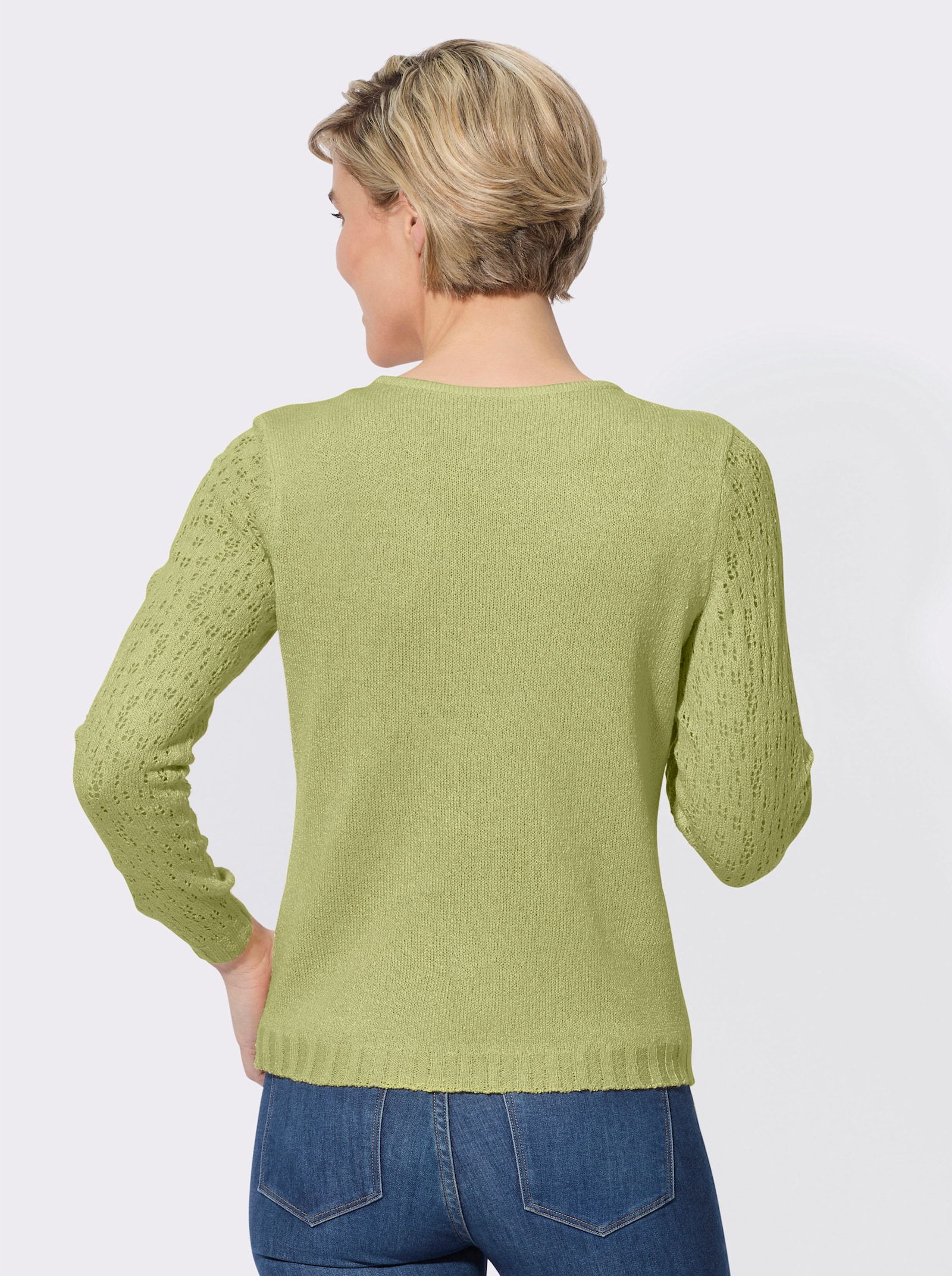 Ajourpullover mit gerippten Abschlüssen - lindgrün