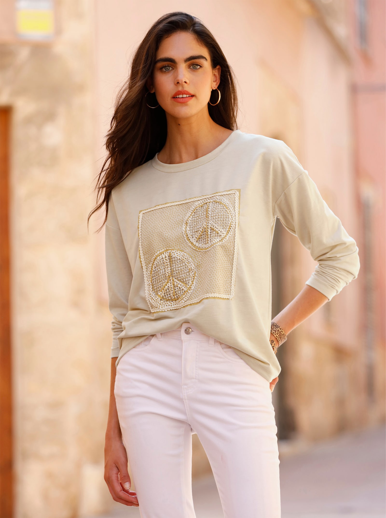 heine Sweatshirt mit Foliendruck - sand