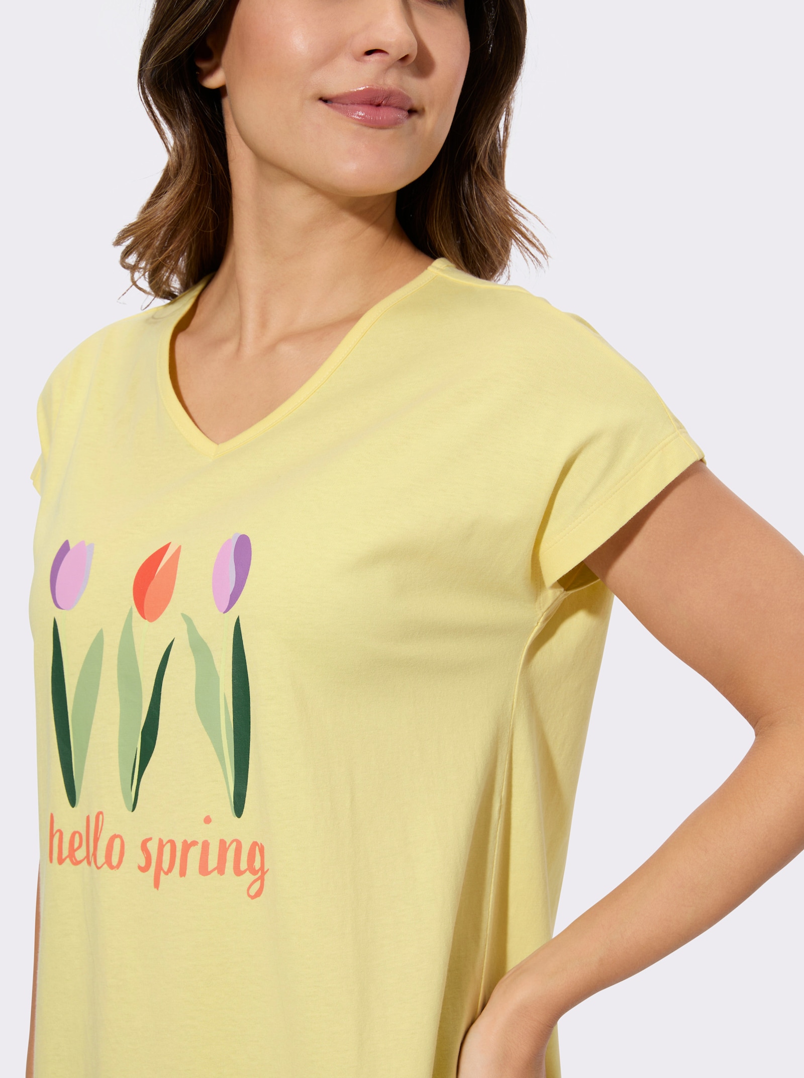 Nattlinne med placerat tulpantryck - citron