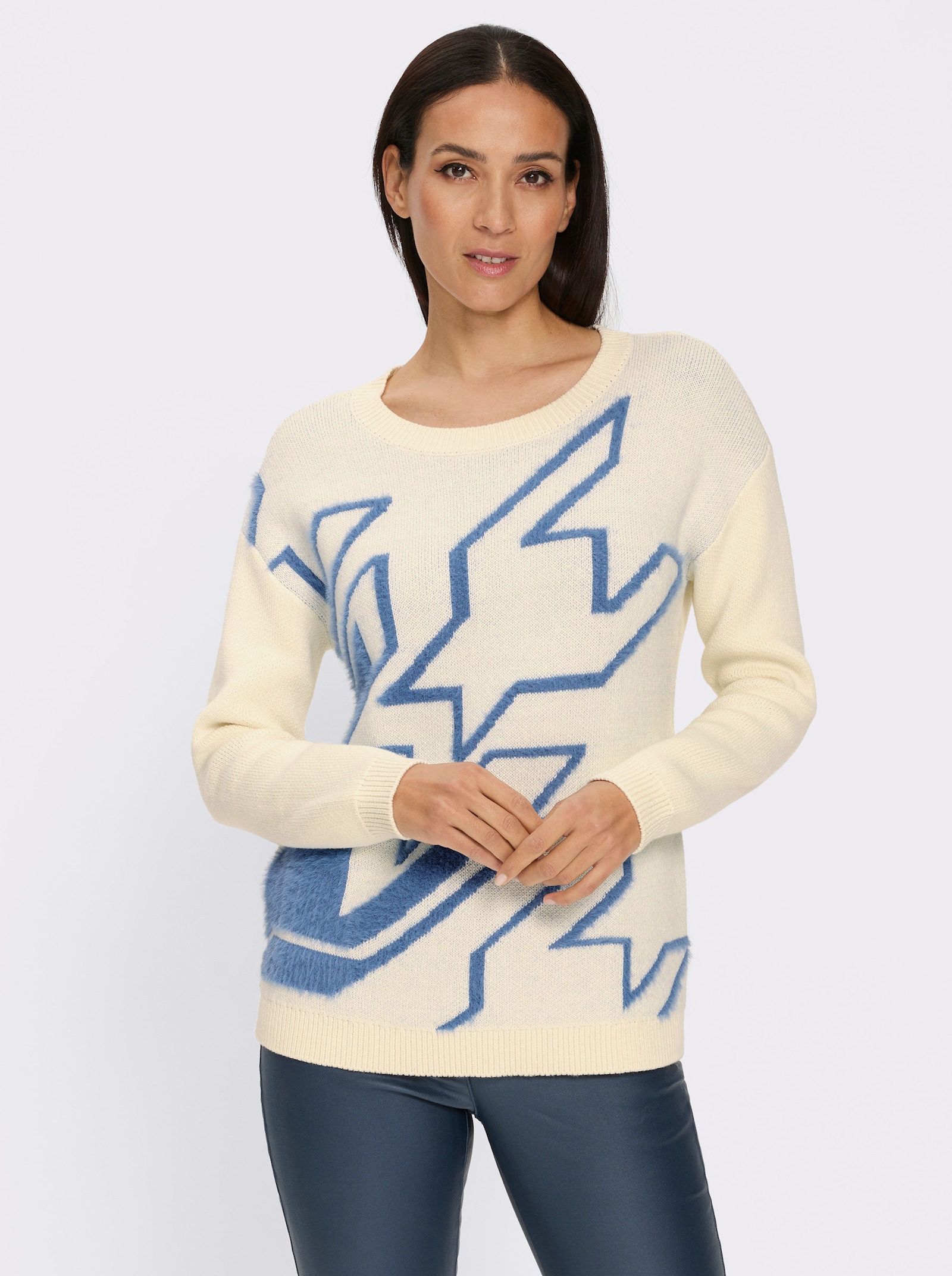 heine Langarm-Pullover Mit Flauschgarn - mittelblau-champagner-gemustert