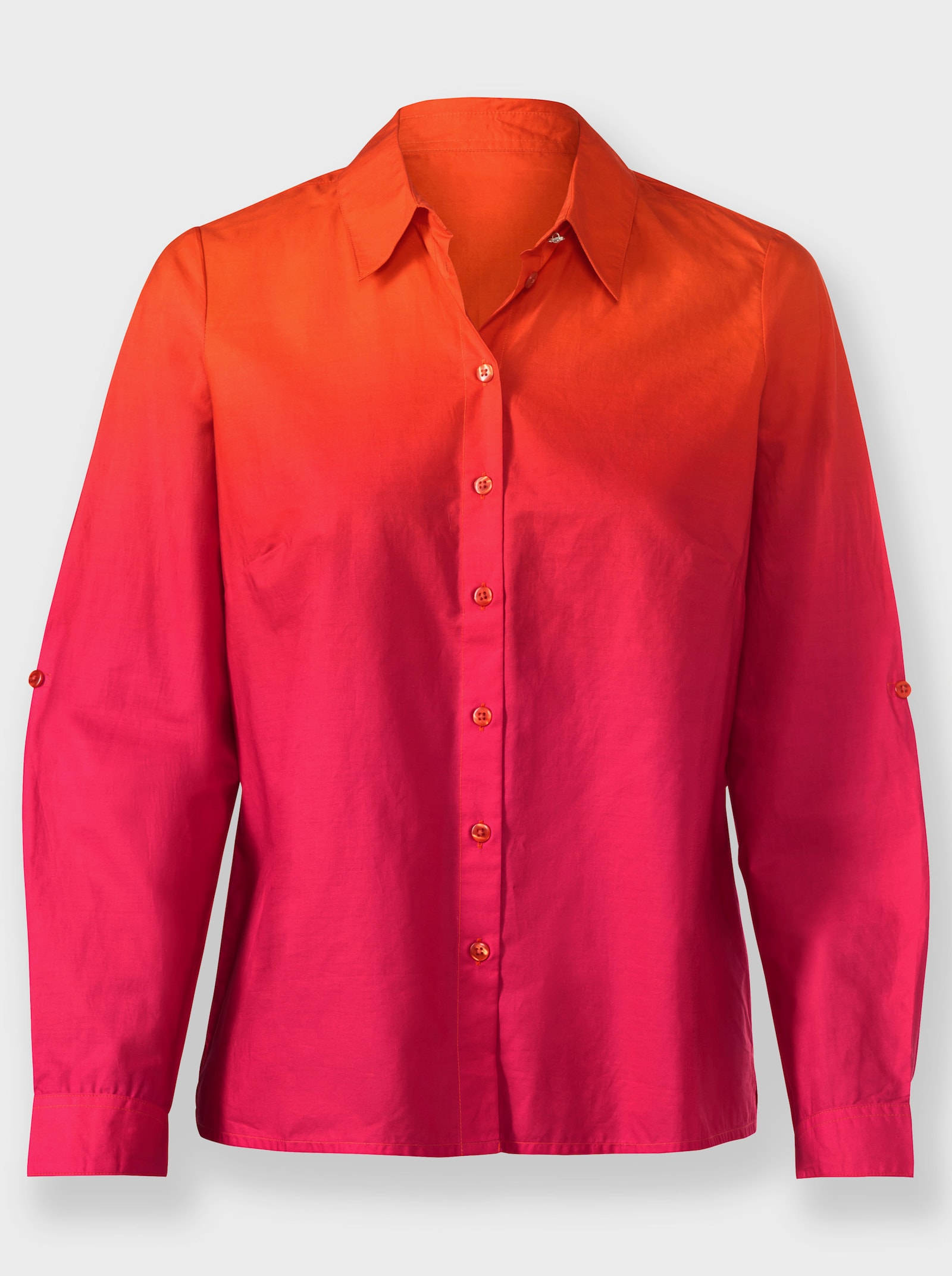 heine Baumwollbluse mit Seitenschlitzen - orange-pink-bedruckt