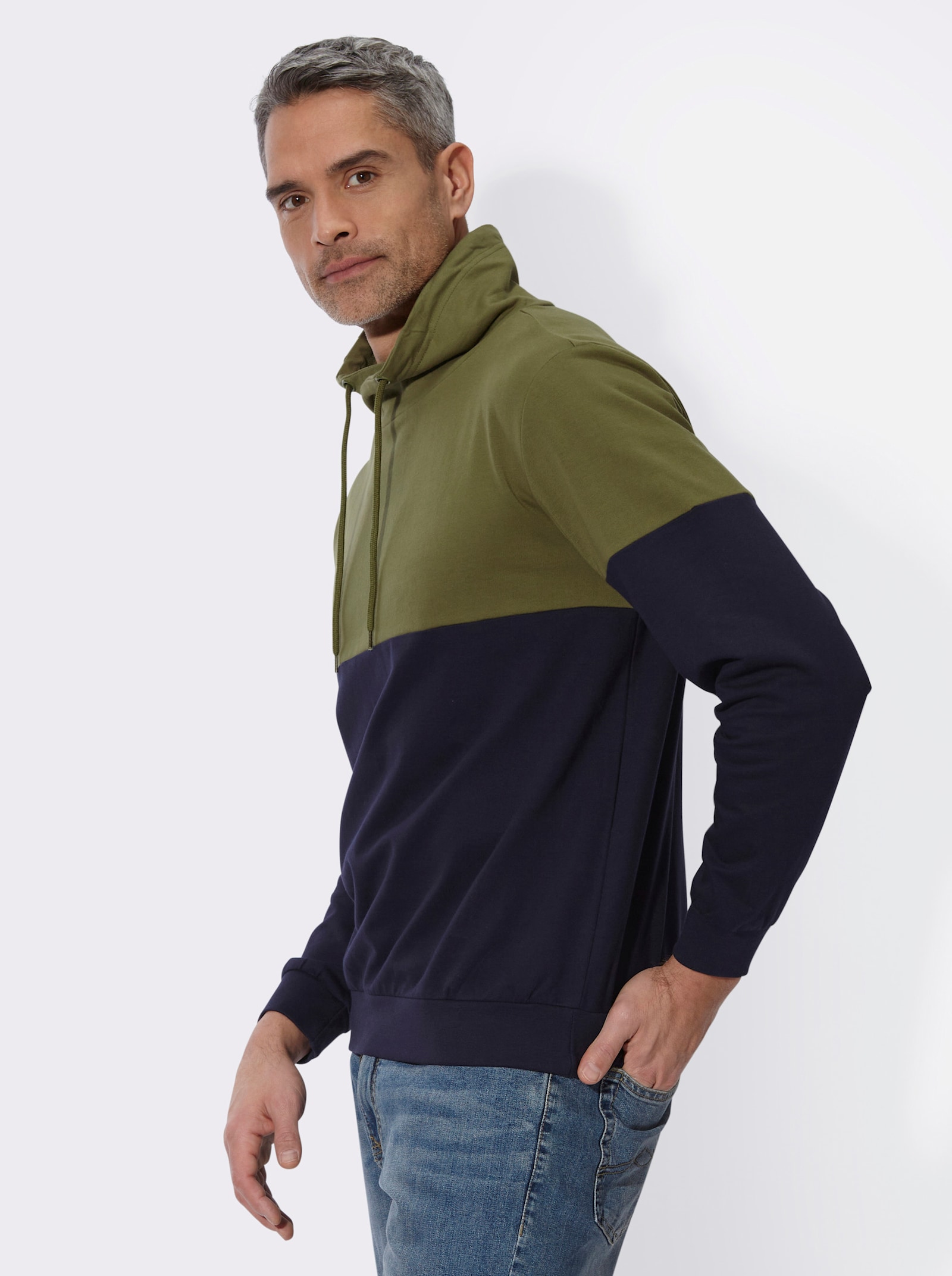 Sweatshirt mit überlappendem Stehkragen - oliv-marine