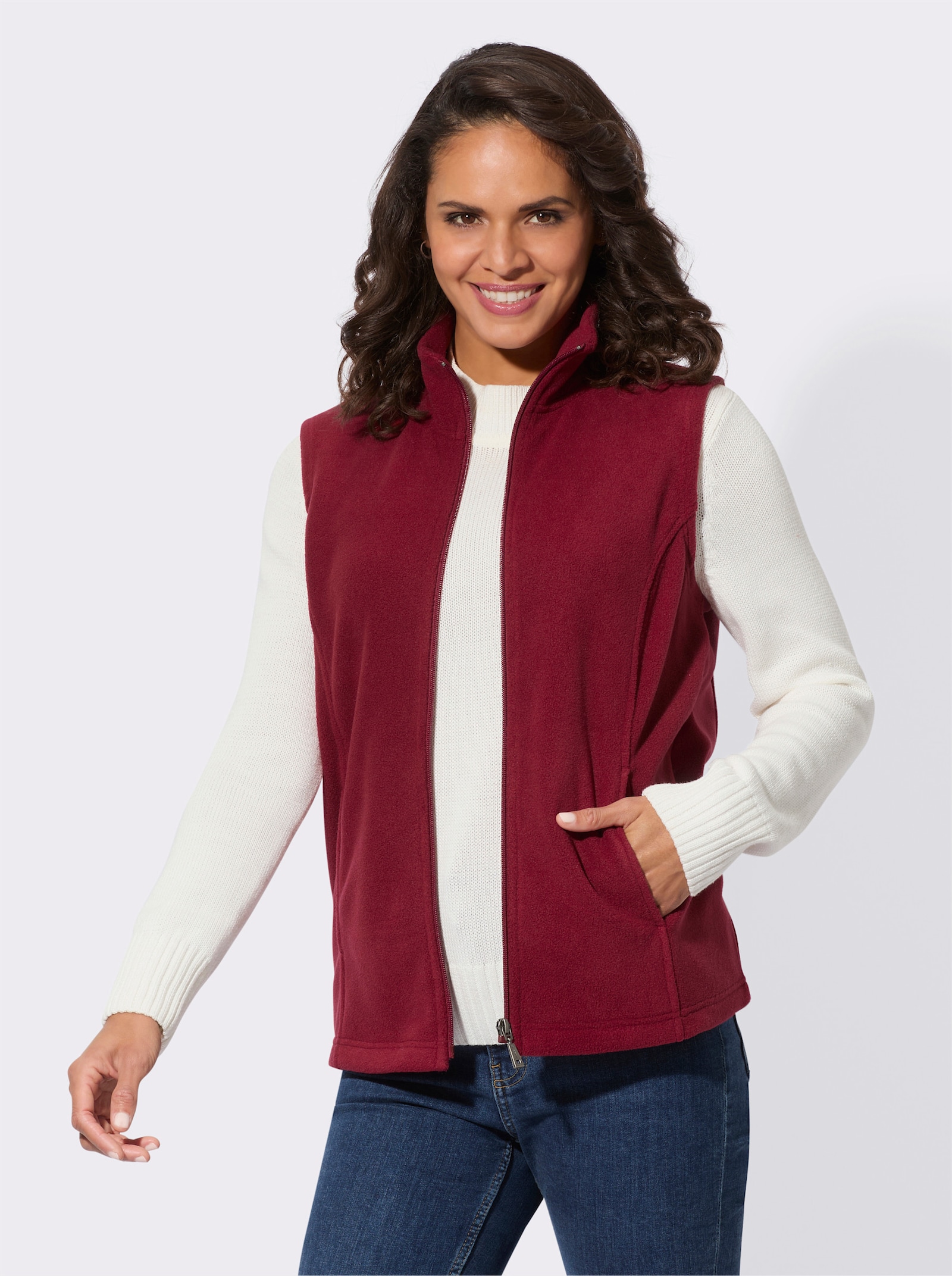 Fleecegilet met korte ritssluiting - donkerrood