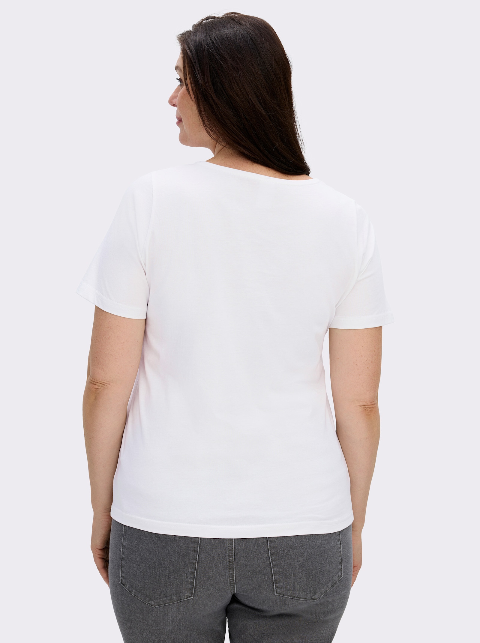 Kurzarmshirt mit Herz-Druck - weiß-pink