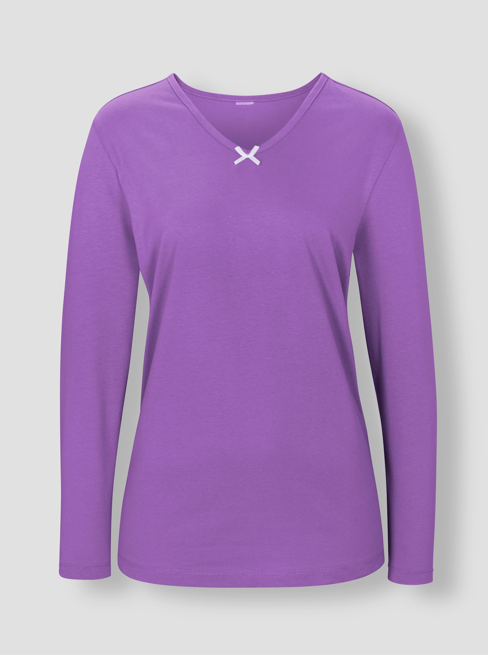 Pyjamashirt met satijnen strik, puur katoen - paars