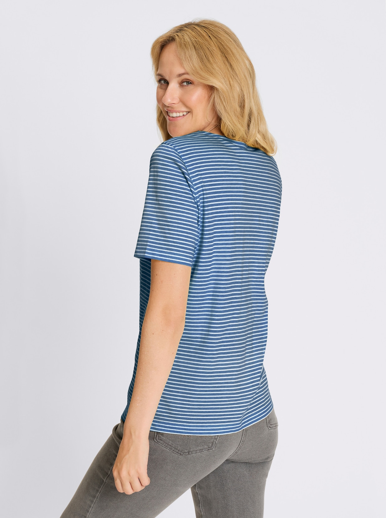 Ringelshirt - mittelblau-ecru-geringelt