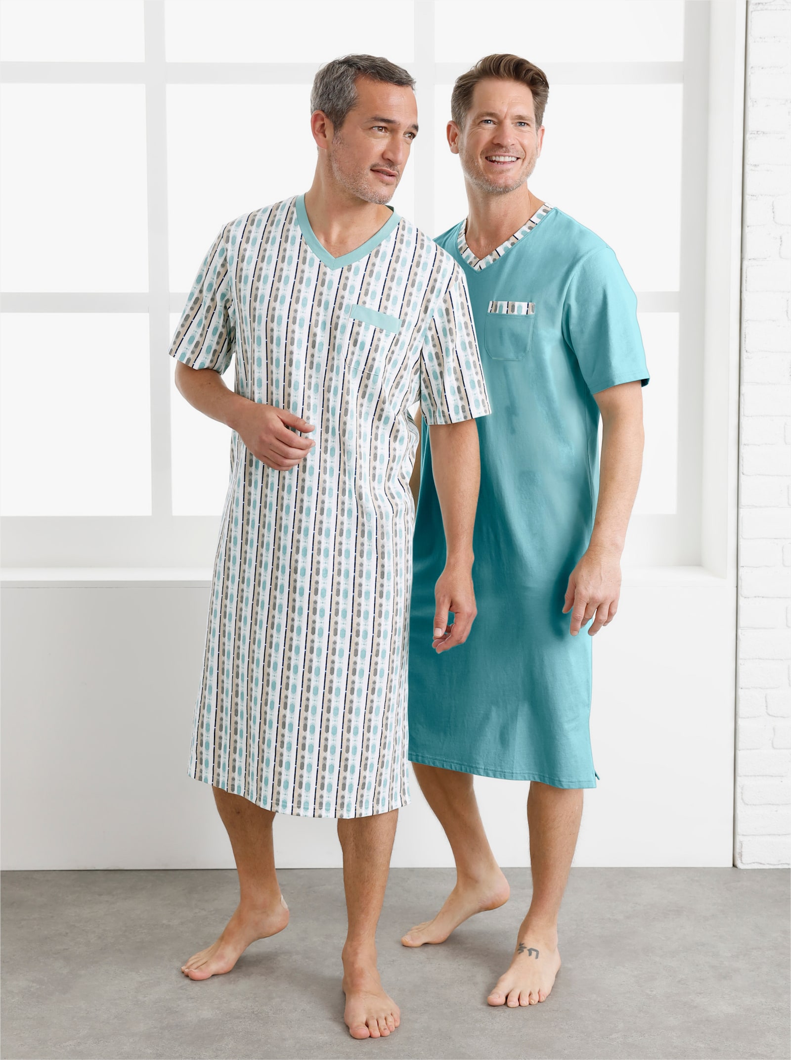 wäschepur men Nachthemden - ecru/salie bedrukt + salie