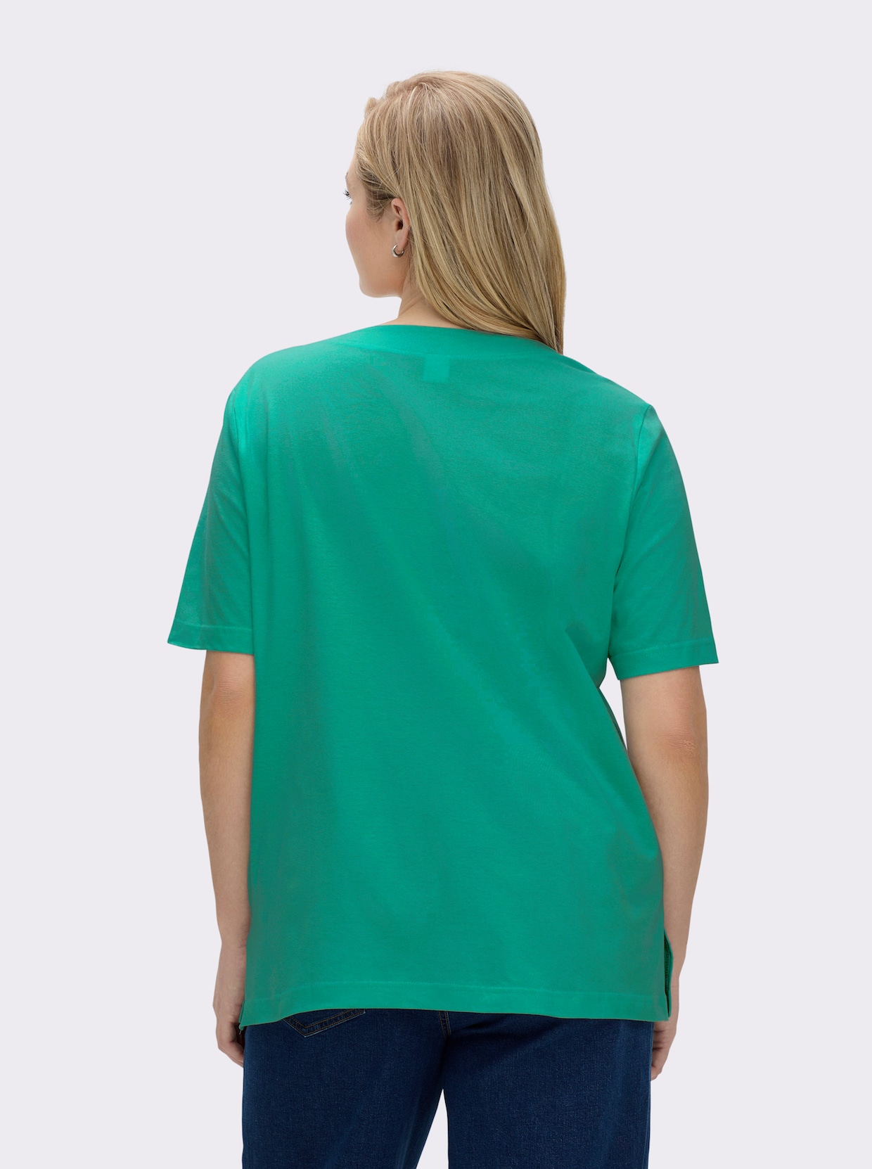 Kurzarmshirt mit Muschel-Druck - smaragd