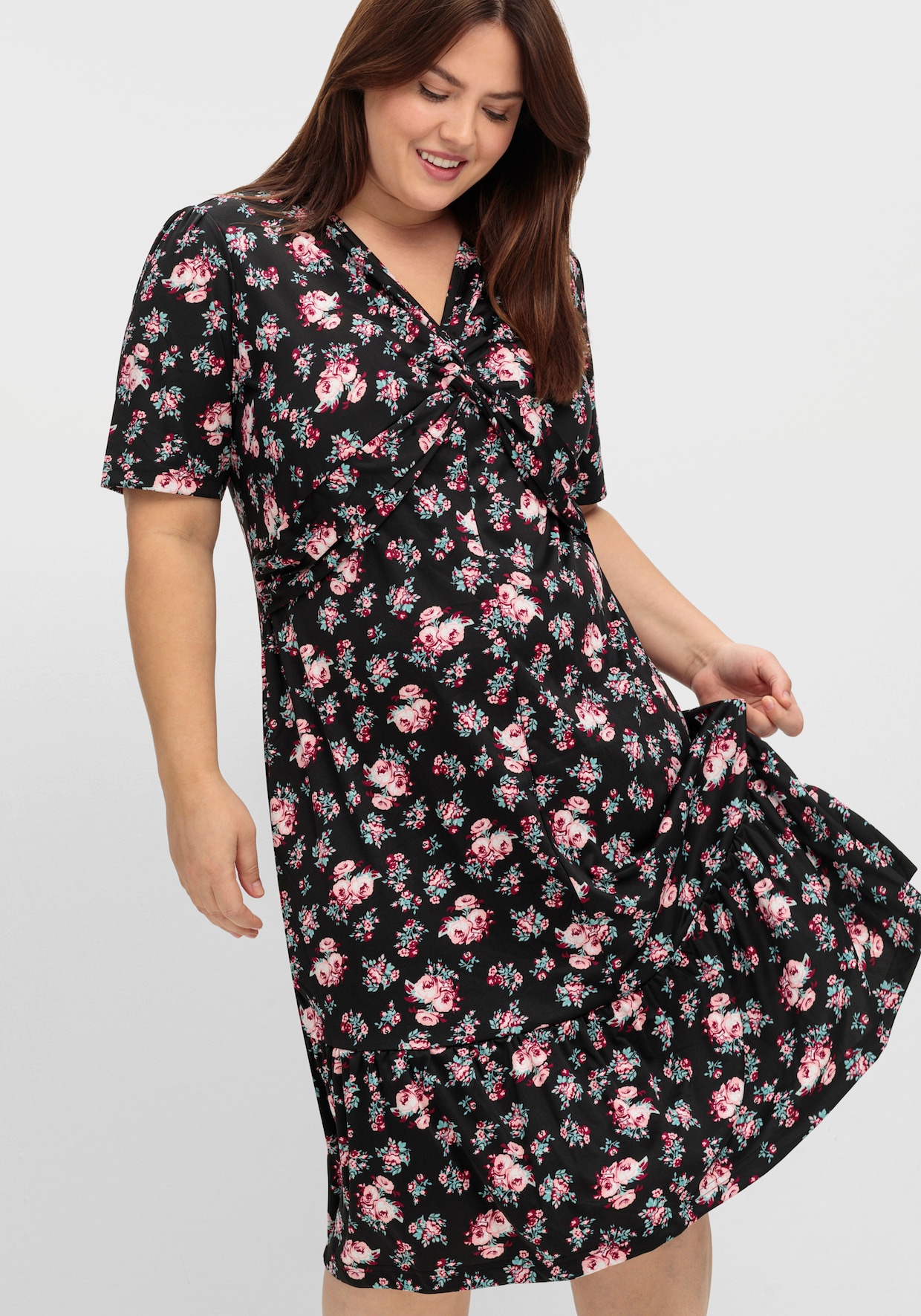 Shirtkleid - schwarz-hortensie-gemustert