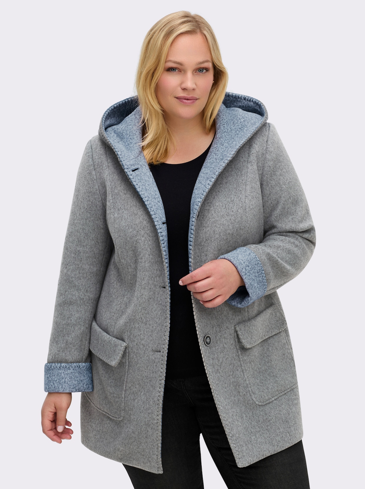 Kapuzenjacke in Woll-Optik - hellgrau-meliert