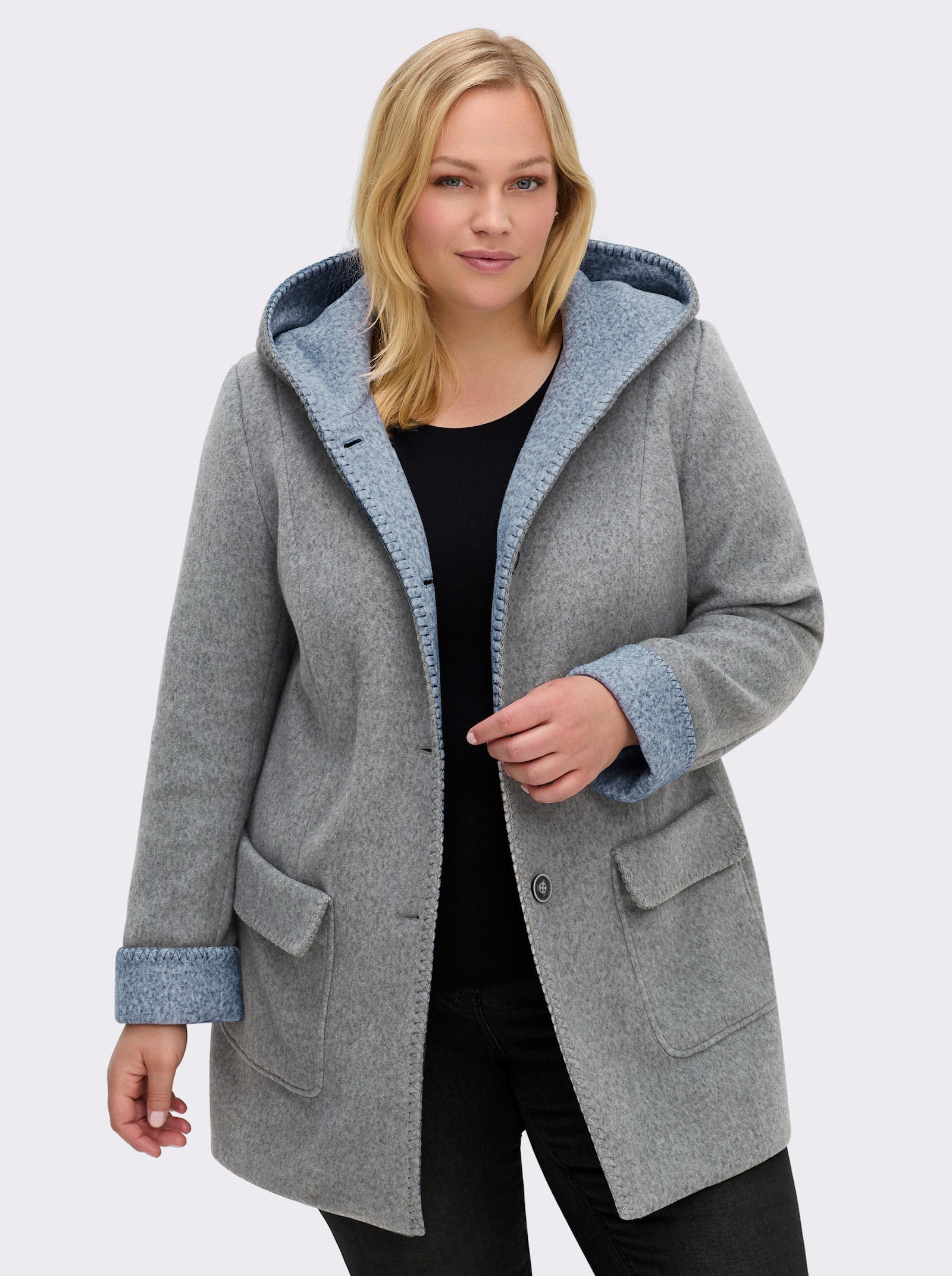 Kapuzenjacke in Woll-Optik - hellgrau-meliert