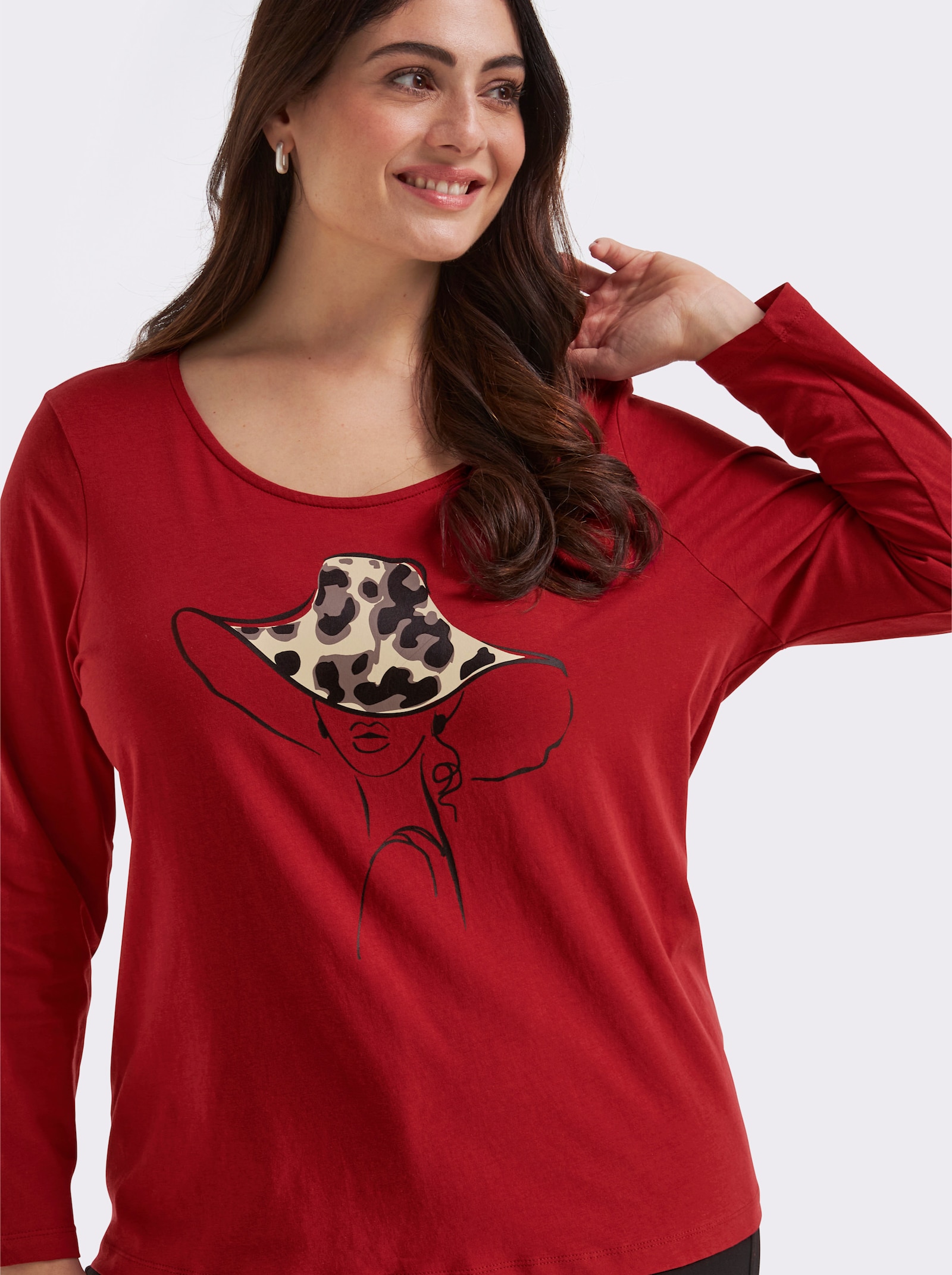 Langarmshirt mit Druck vorne - kirsche