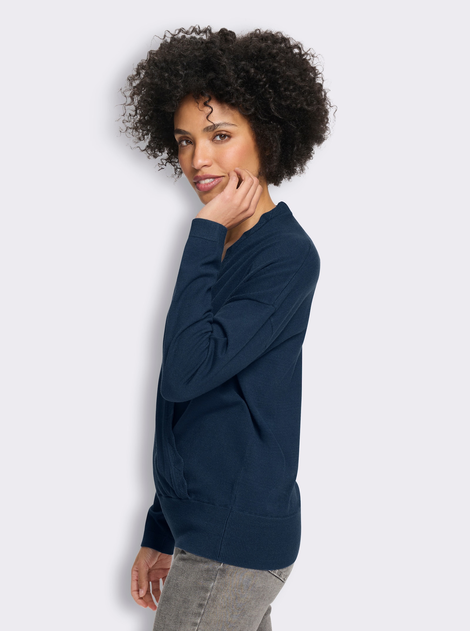 heine Feinstrickpullover in Wickel-Optik - dunkelblau