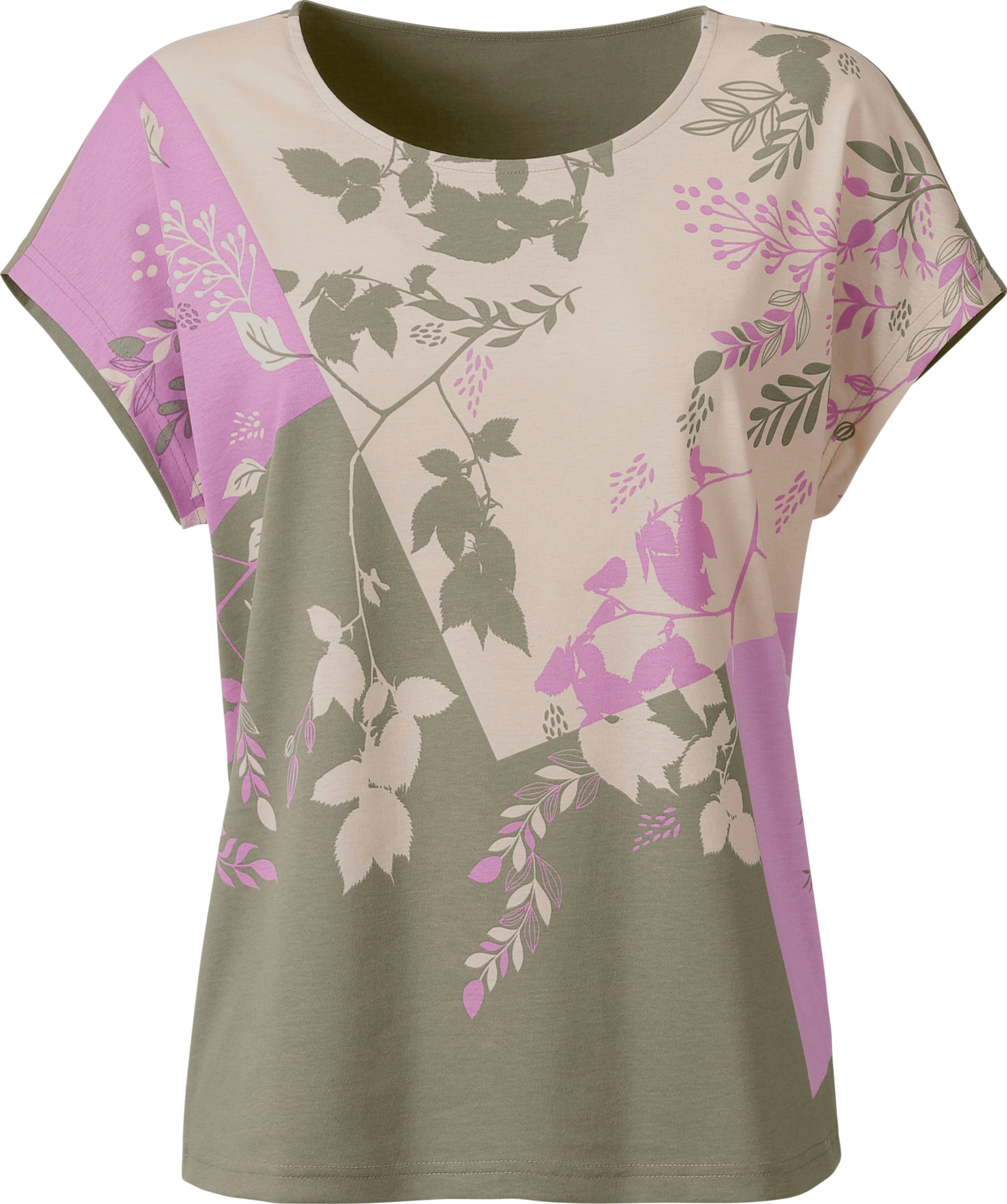 Your Look... for less! Dames Shirt met korte mouwen orchidee/kaki bedrukt Maat