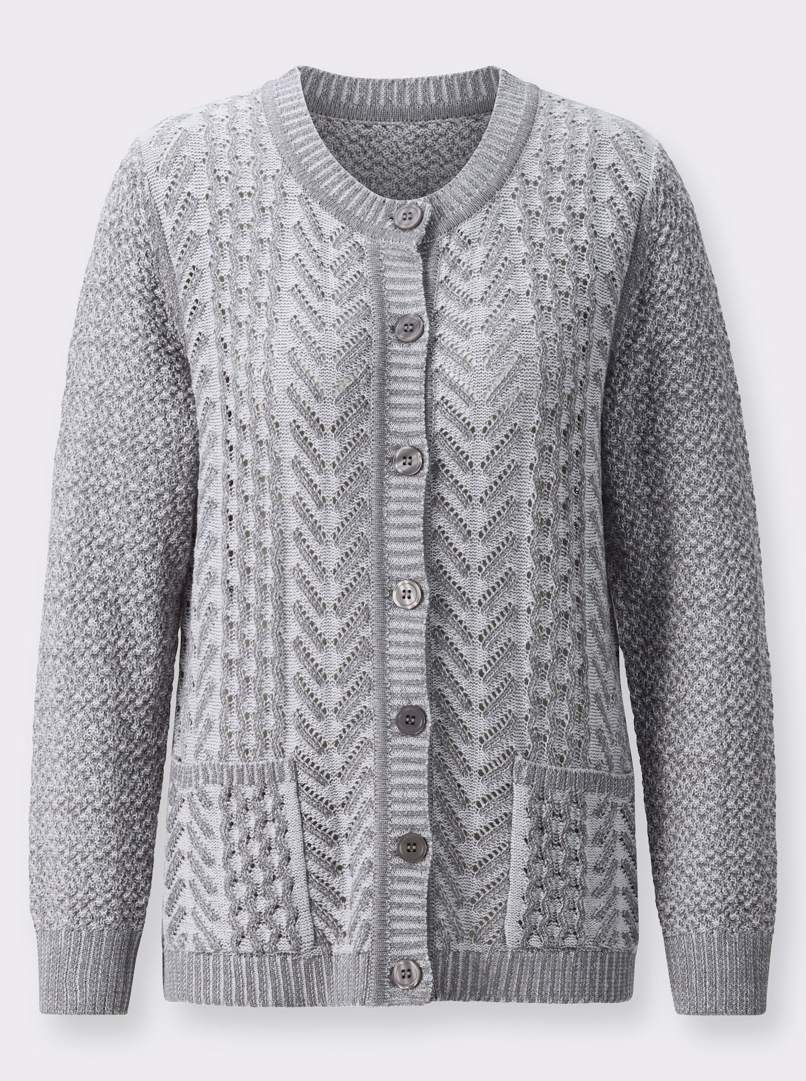 Strickjacke mit Taschen - grau-meliert