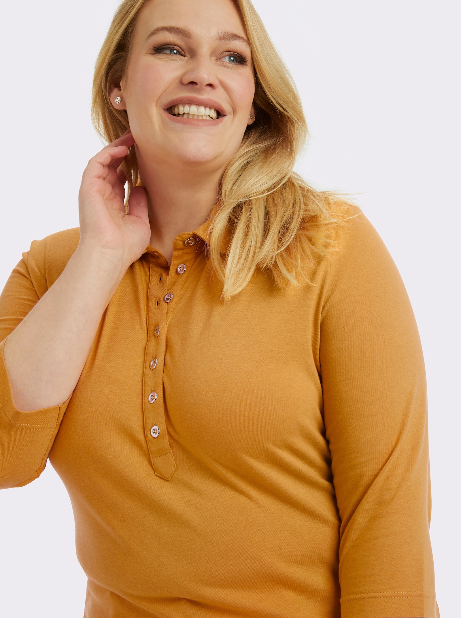 Poloshirt mit langer Knopfleiste - maisgelb