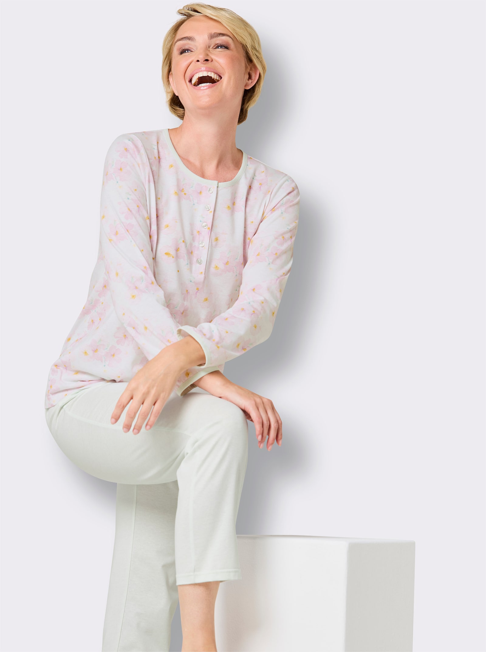 wäschepur Pyjama - wit/zacht mint bedrukt