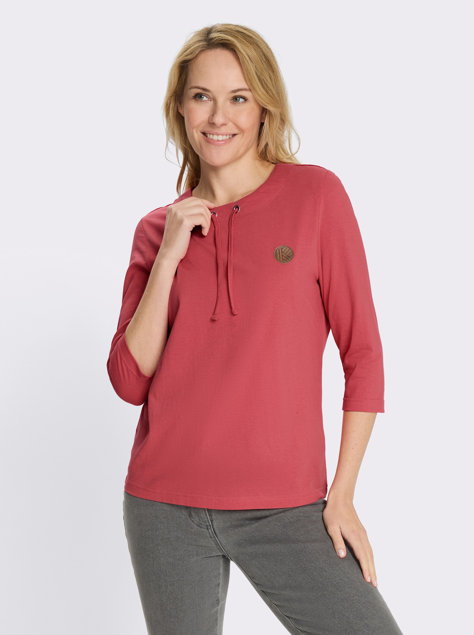 3/4-Arm-Shirt mit Tunnelzug am Rundhals-Ausschnitt - grapefruit