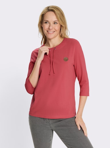 3/4-Arm-Shirt mit Tunnelzug am Rundhals-Ausschnitt - grapefruit