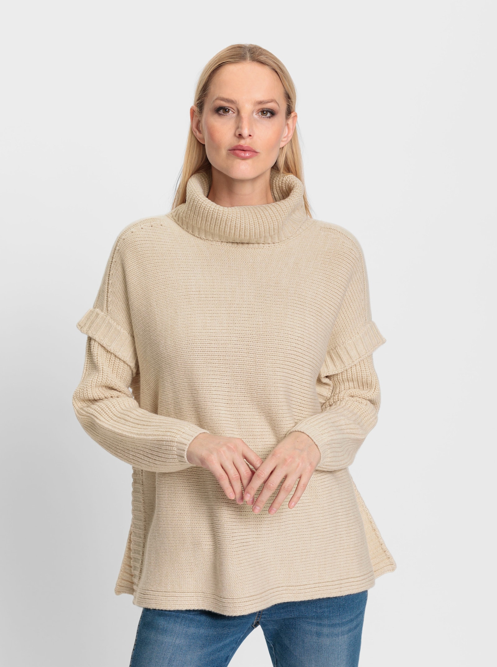 heine Rollkragenpullover in Poncho-Optik - sand-meliert