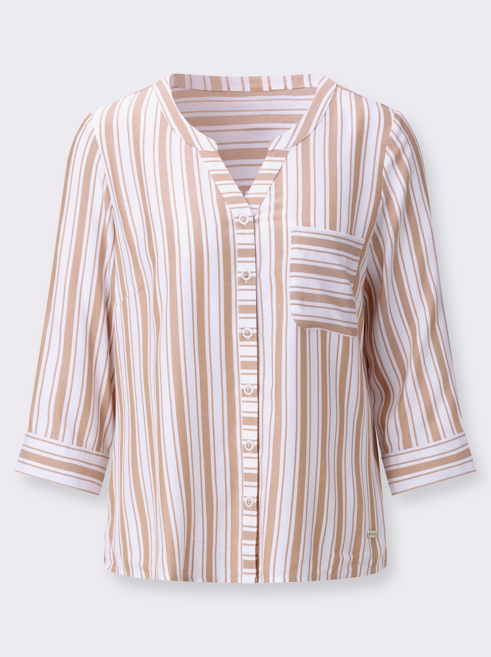 Gestreifte Bluse aus reiner Viskose - camel-weiß-gestreift