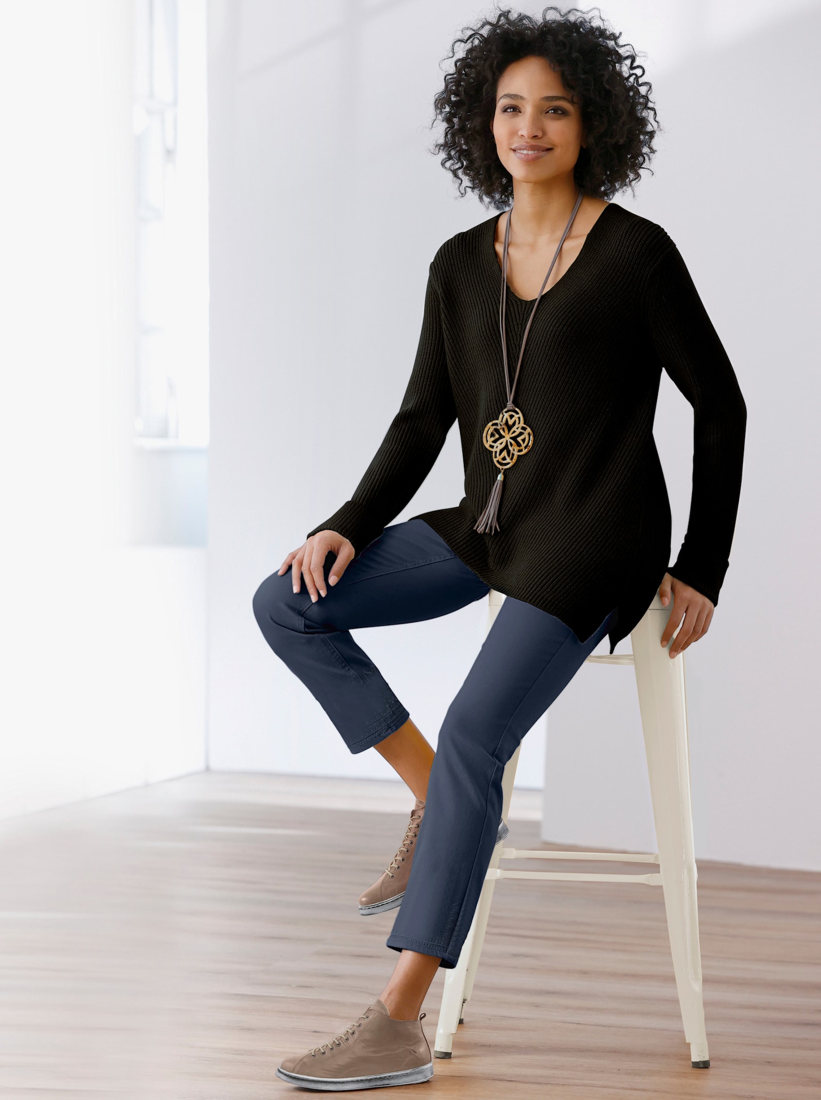 heine Gebreide pullover met V-hals - zwart