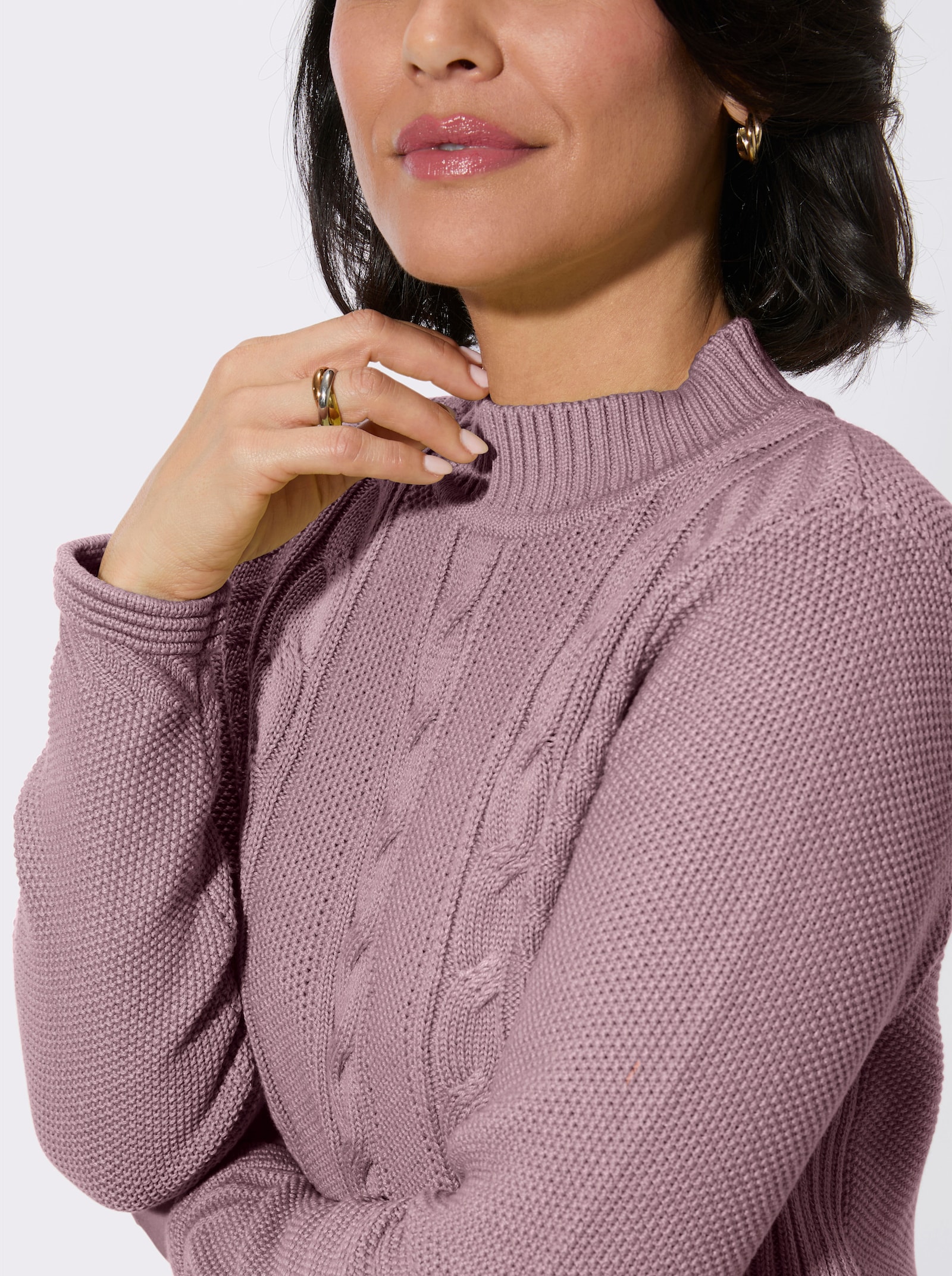 Stehkragenpullover mit Zopfmuster - mauve