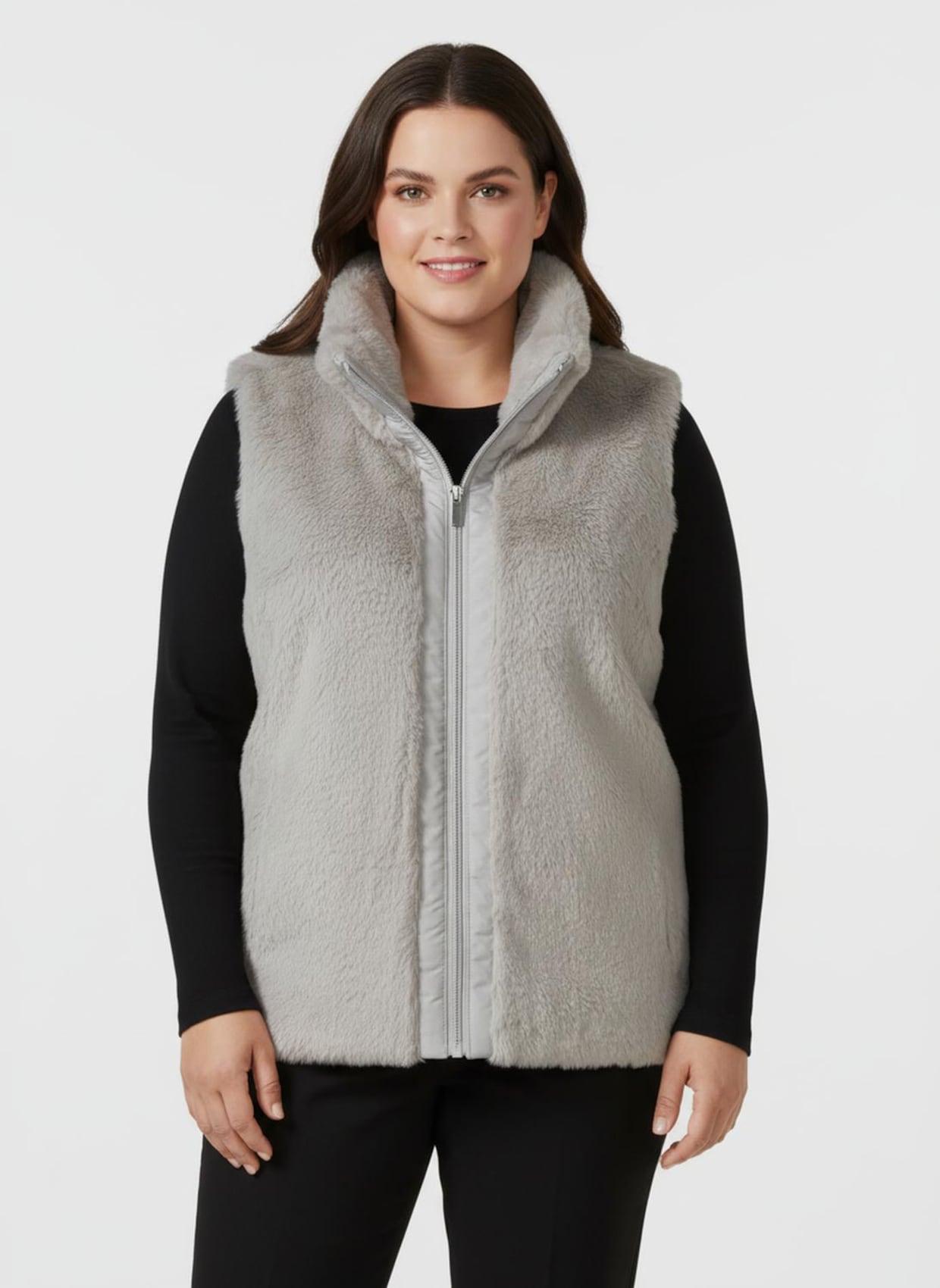 Fellimitatweste in kürzerer Form - hellgrau