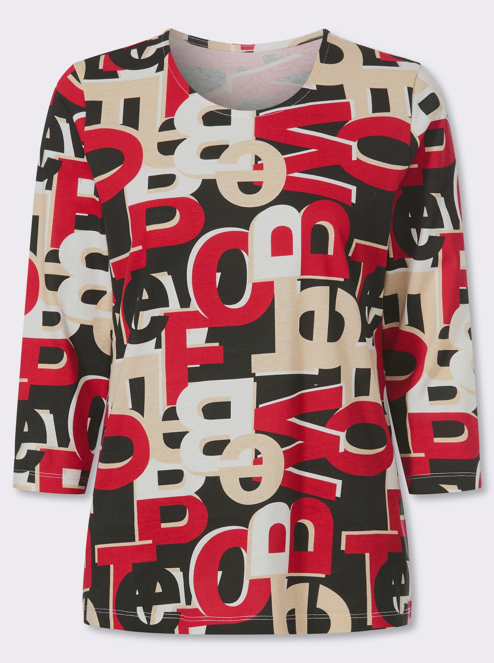 3/4-Arm-Shirt mit Lettering-Druck - rot-schwarz-bedruckt
