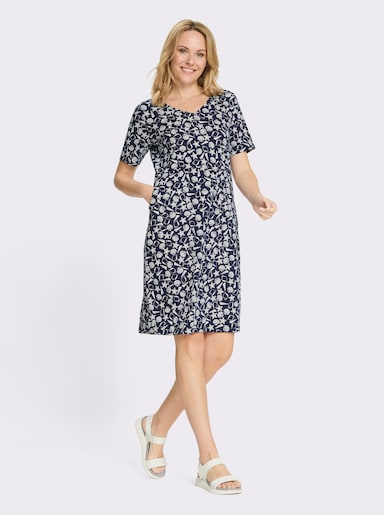 Jerseykleid mit Taschen - marine-ecru-bedruckt