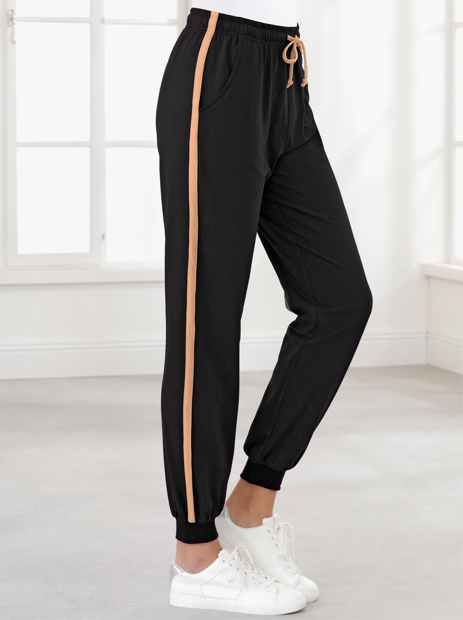 Pantalon de loisirs, ceinture élastique avec coulisse - noir