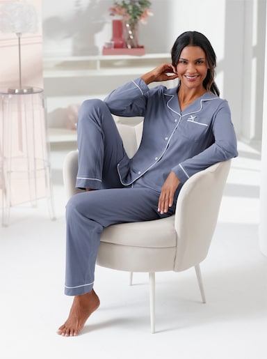 wäschepur Pyjama - rauchblau-weiß