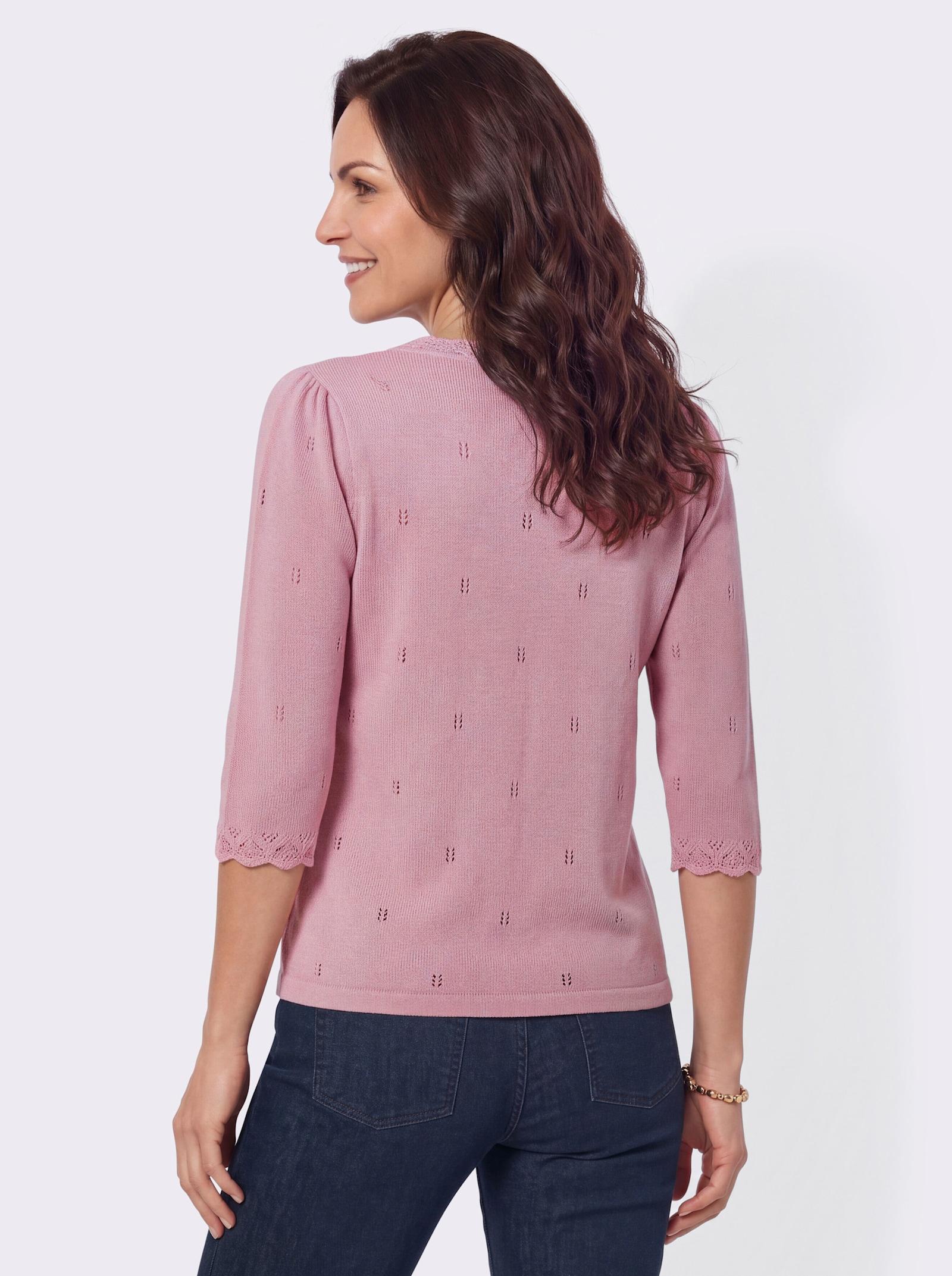 Baumwollpullover mit gewellten Abschlüssen - rosé