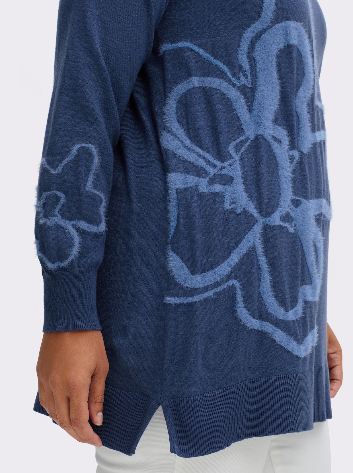 sheego Pullover - jeansblau-gemustert