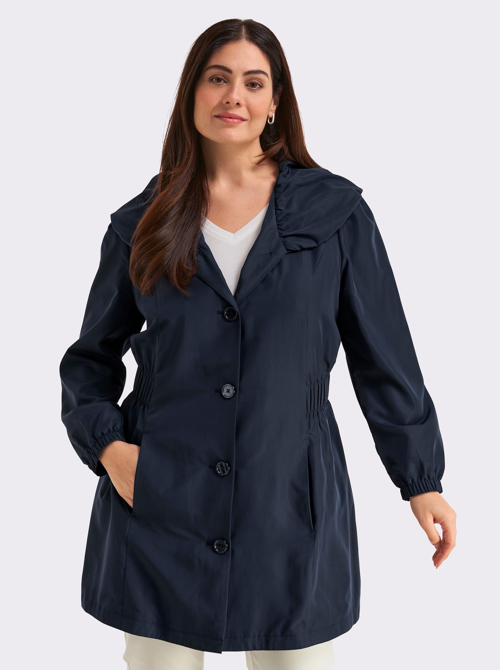 sheego Jacke mit voluminösem Kragen - tiefblau