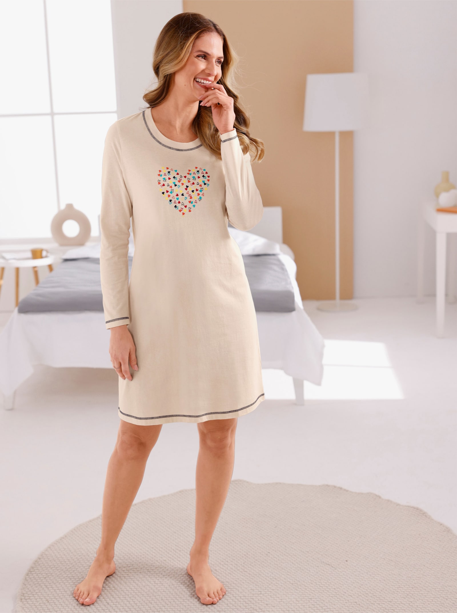 wäschepur Sleepshirts - champagner + champagner-marine-bedruckt