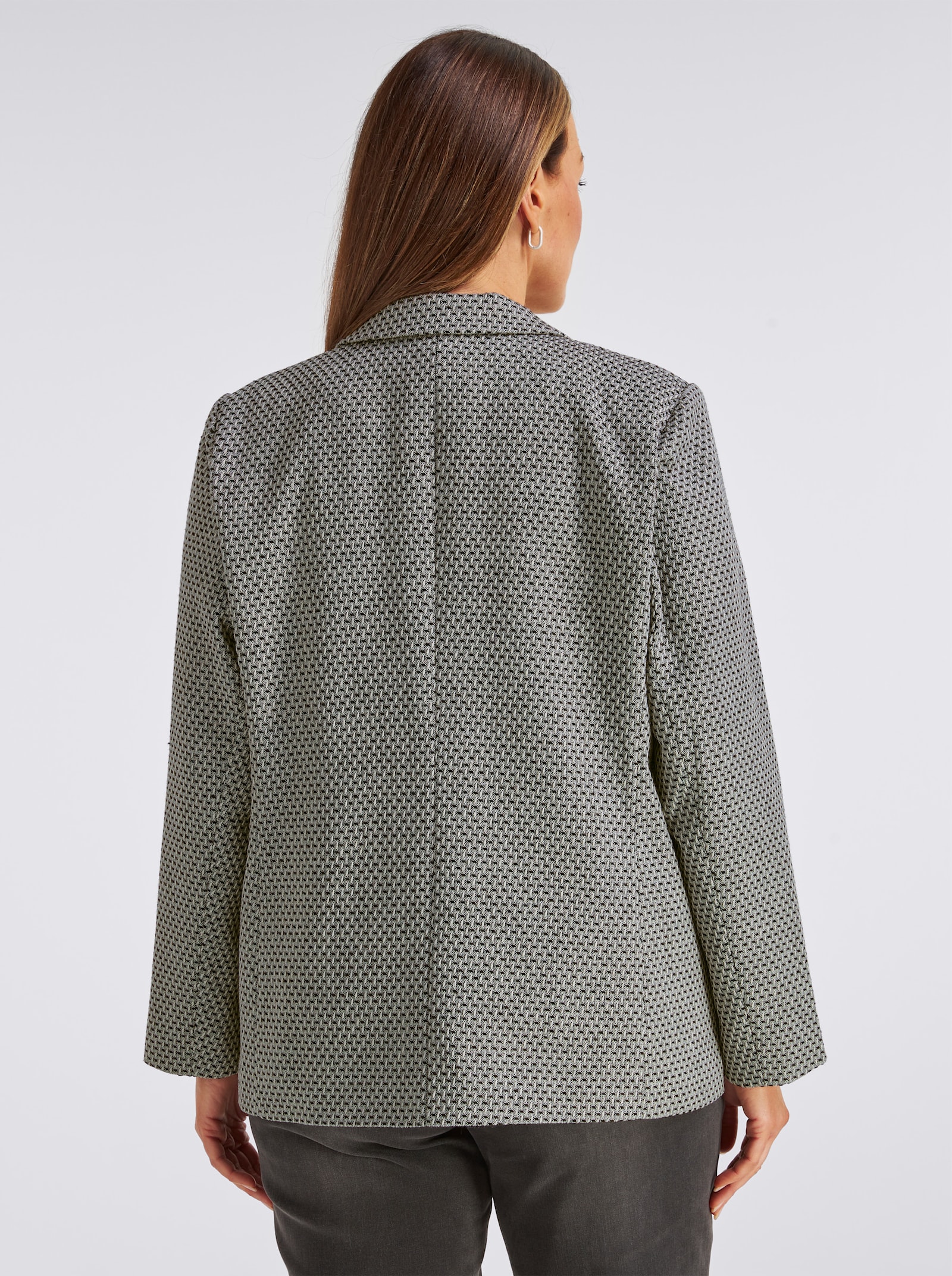 Jacquardblazer mit Reißverschluss-Taschen - ecru-schwarz-gemustert