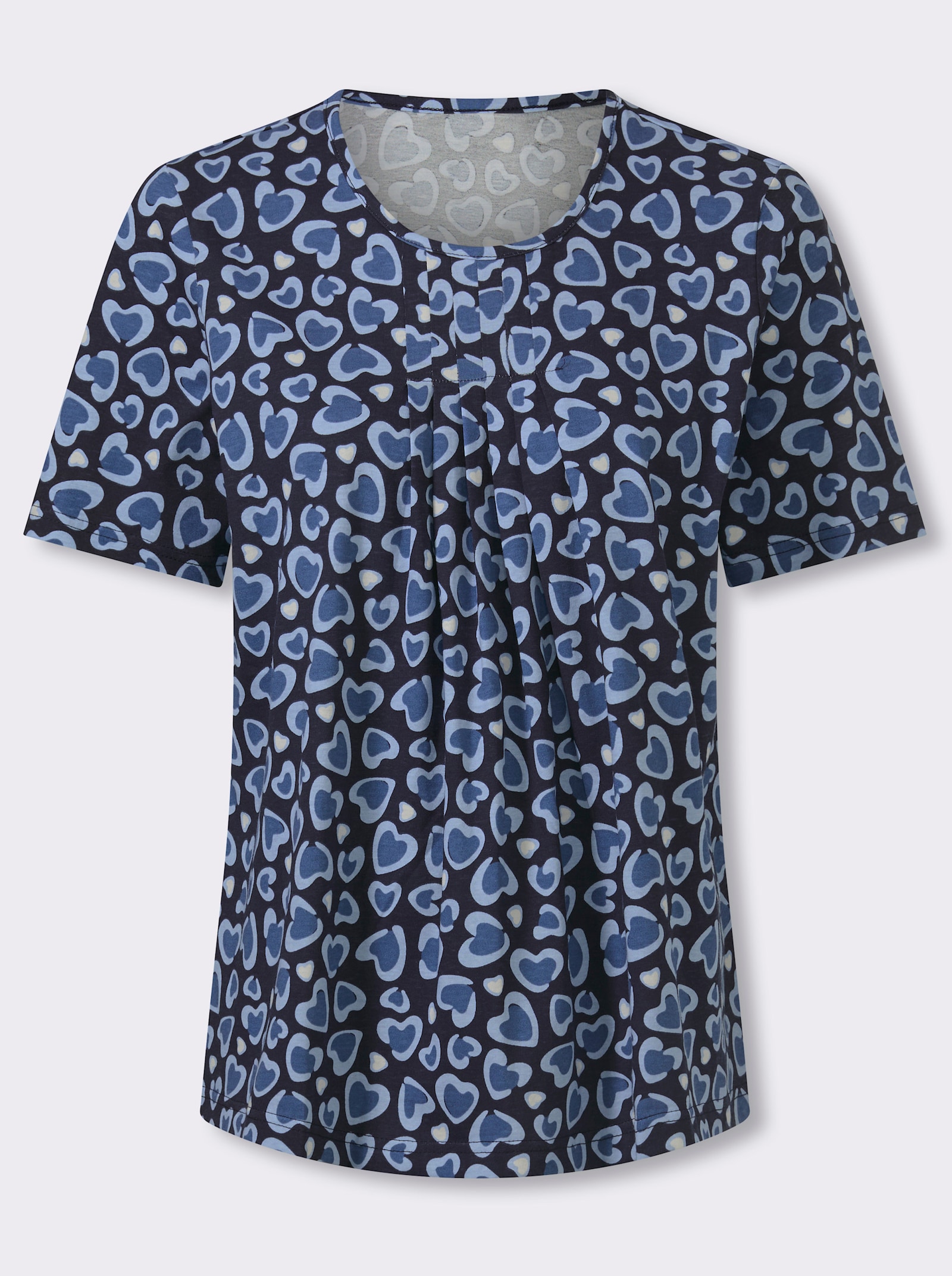Rundhalsshirt mit Falten am Ausschnitt - marine-eisblau-bedruckt