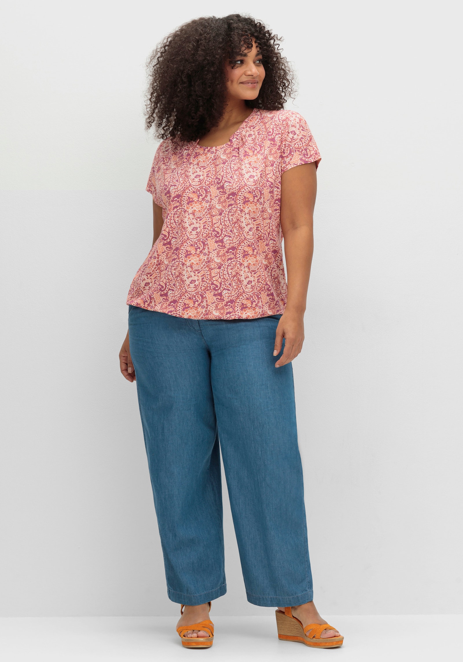 Print-Shirt mit Raffung - erika-papaya-bedruckt