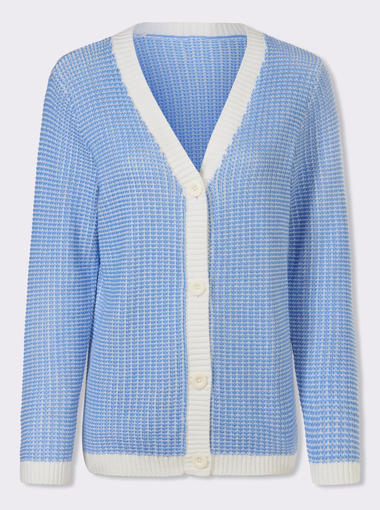 Strickjacke - himmelblau-ecru-gemustert
