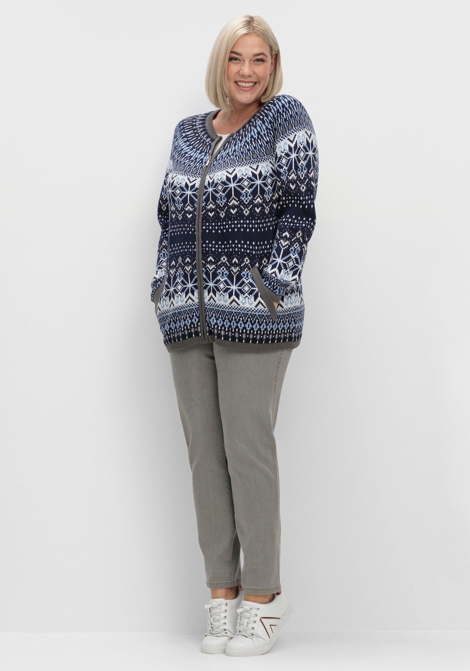 Jacquardstrickjacke im Norwegermuster - marine-bleu-gemustert