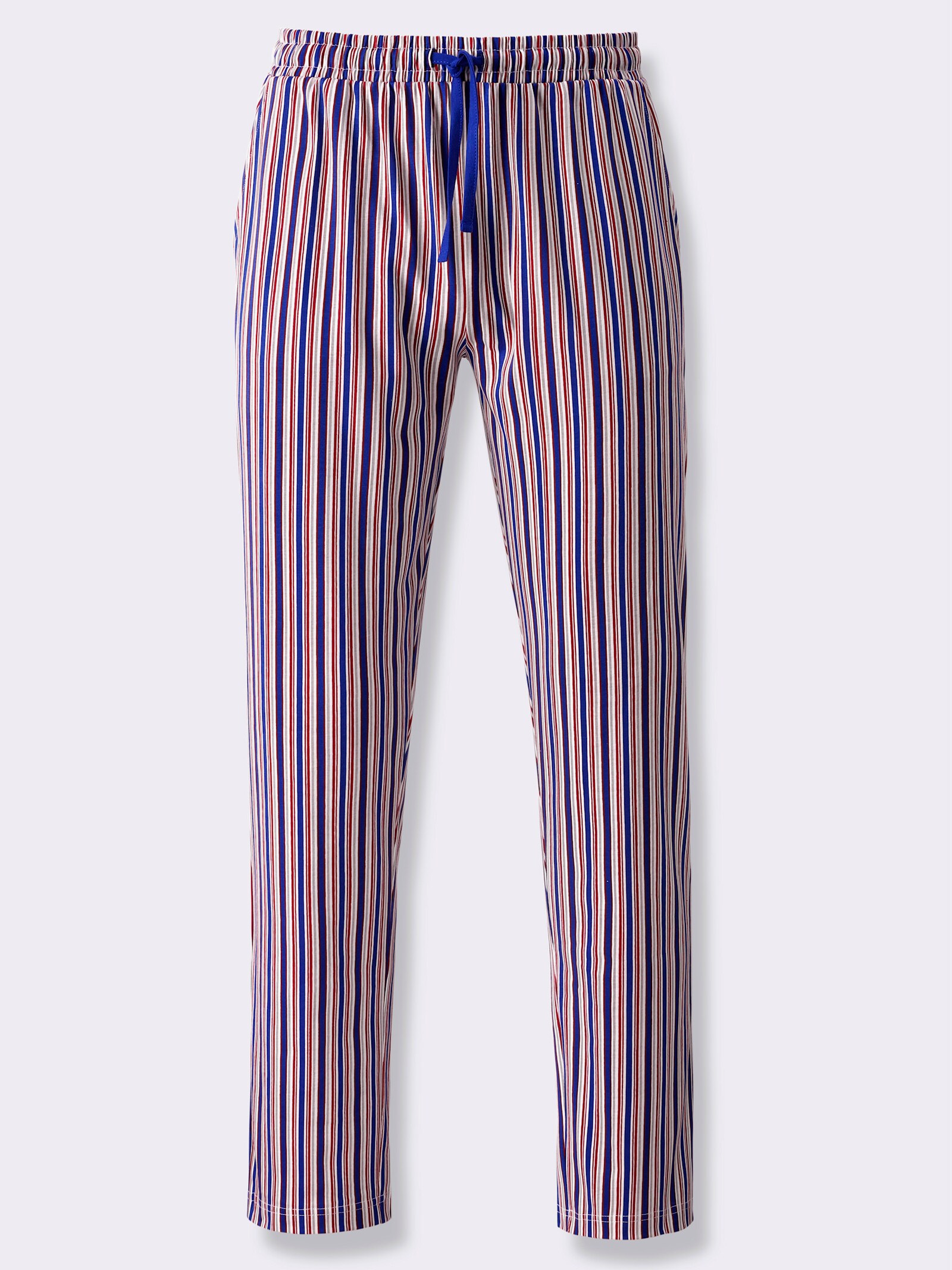 Hose lang - royalblau-kirsche-gestreift