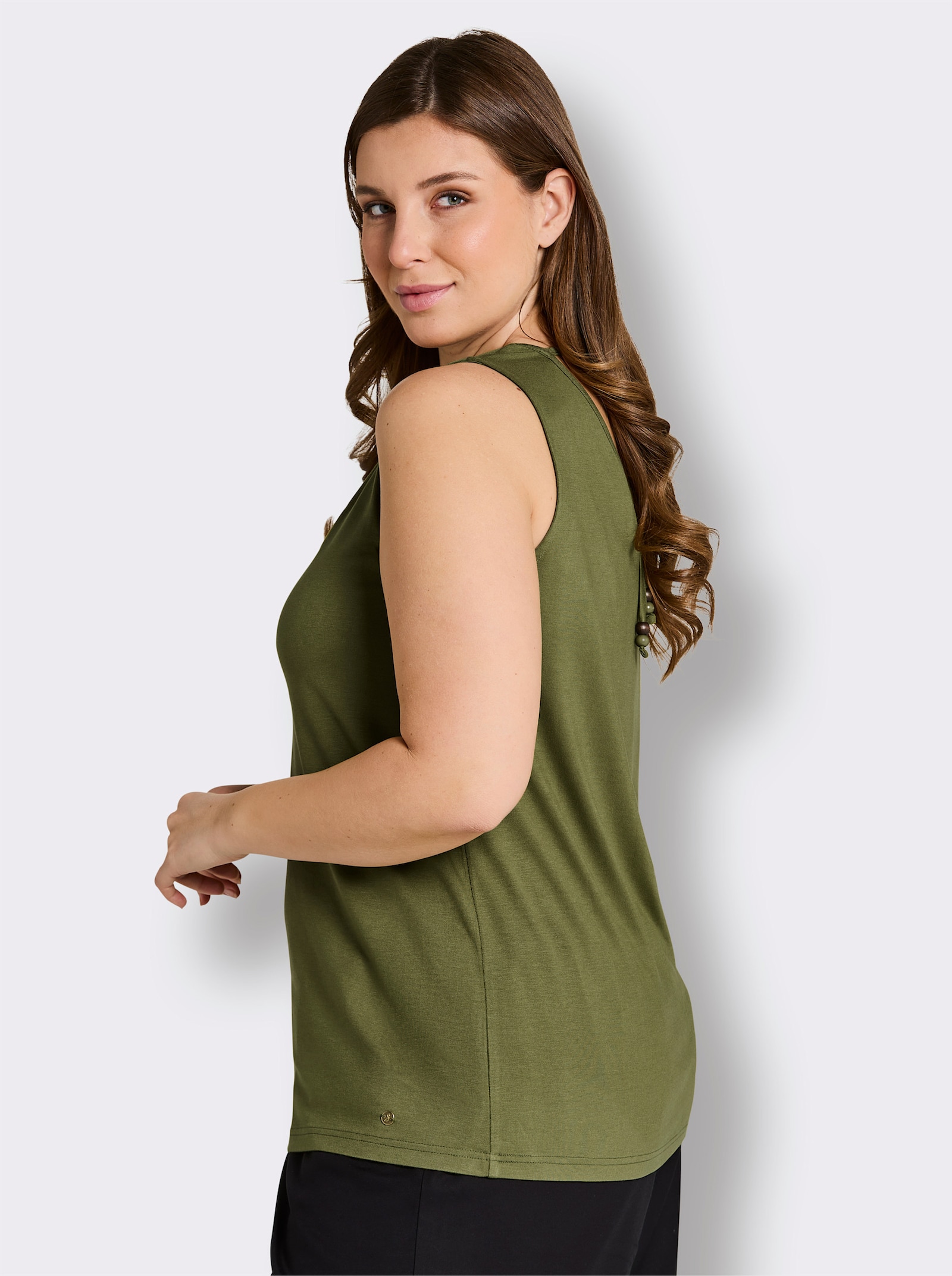 sheego Shirttop mit Bindeband im Nacken - oliv